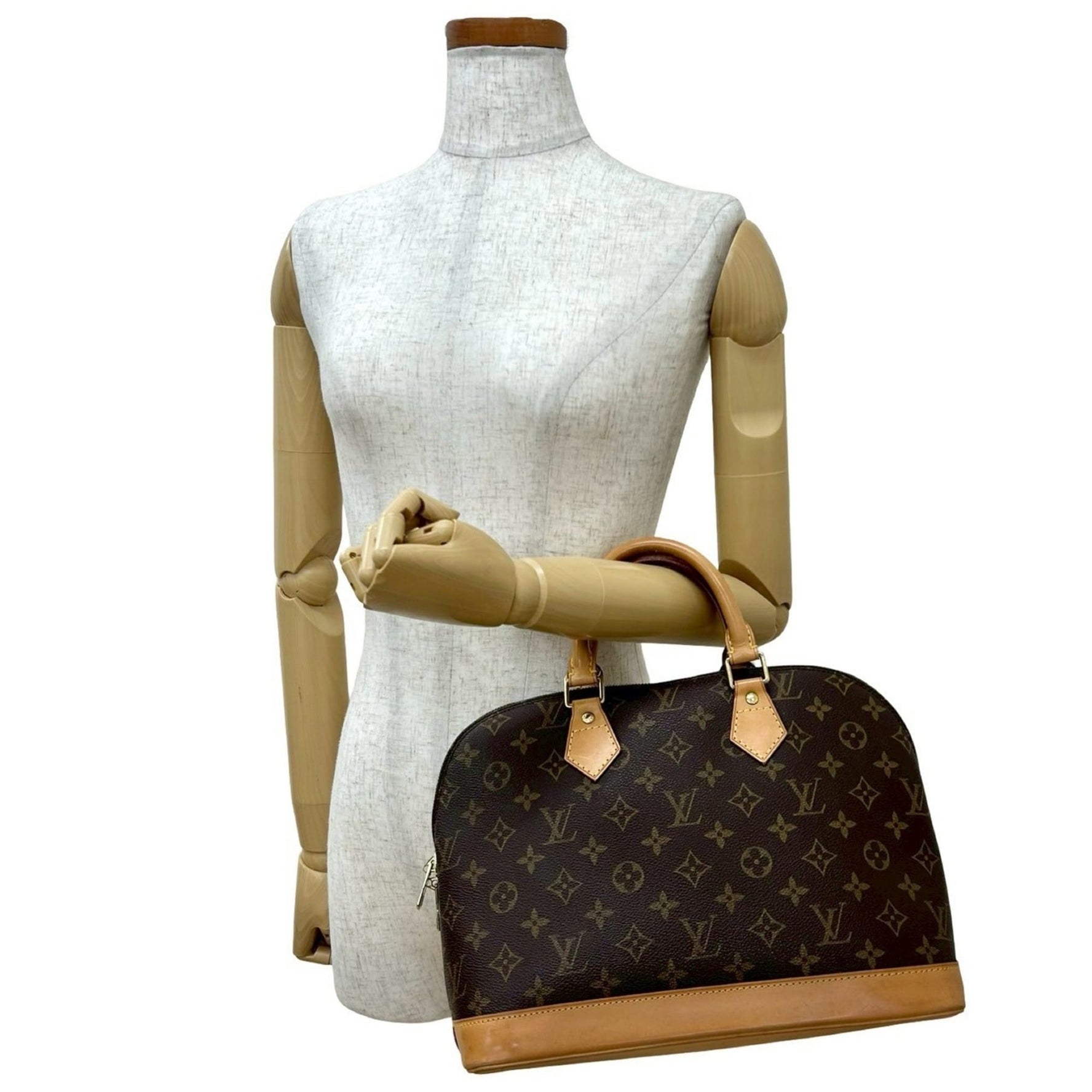 LOUIS VUITTON Alma Monogram Leather Handbag/Mini Boston Bag, 472-7