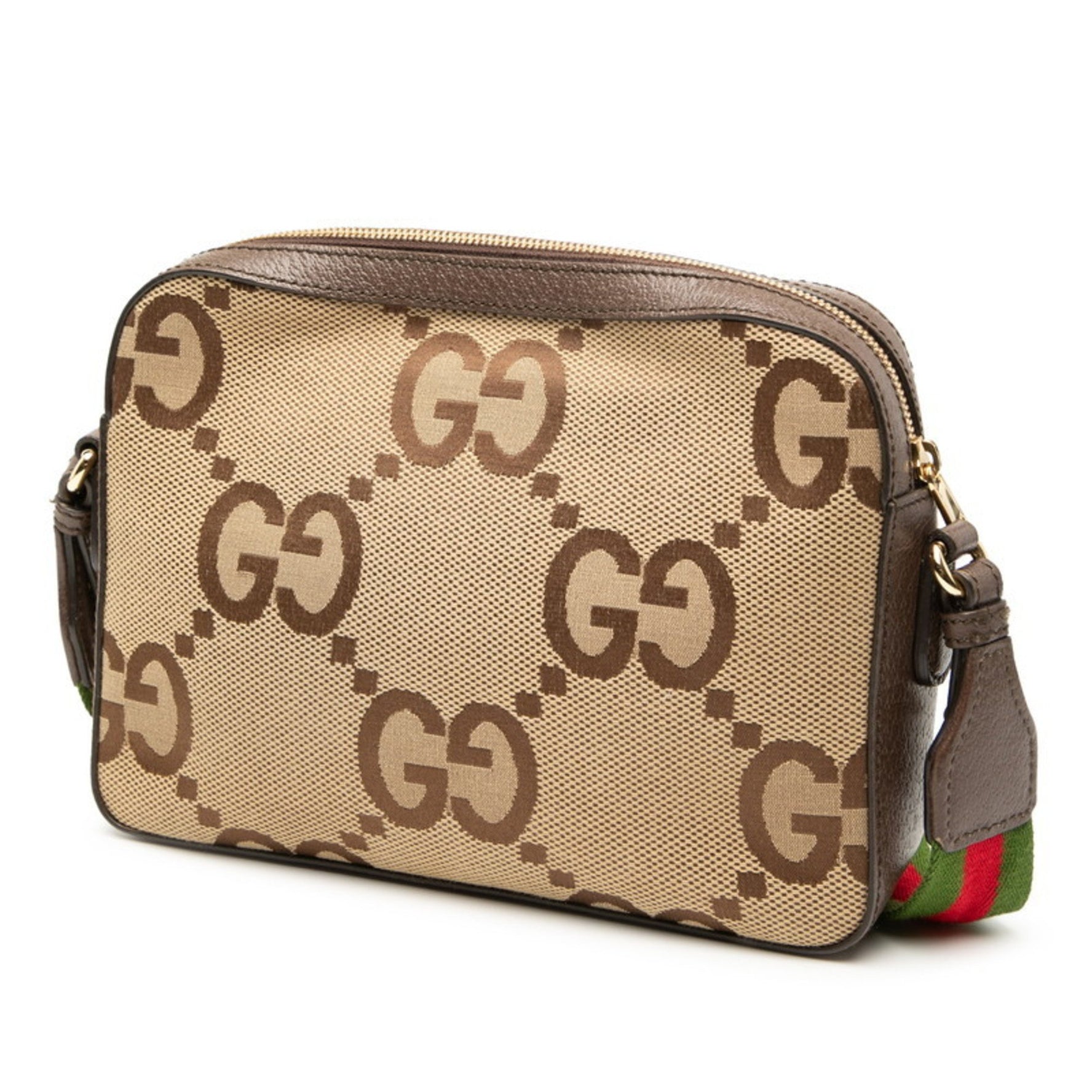 Gucci Jumbo GG Shoulder Bag/Messenger Bag in Beige and Brown Canvas Leather