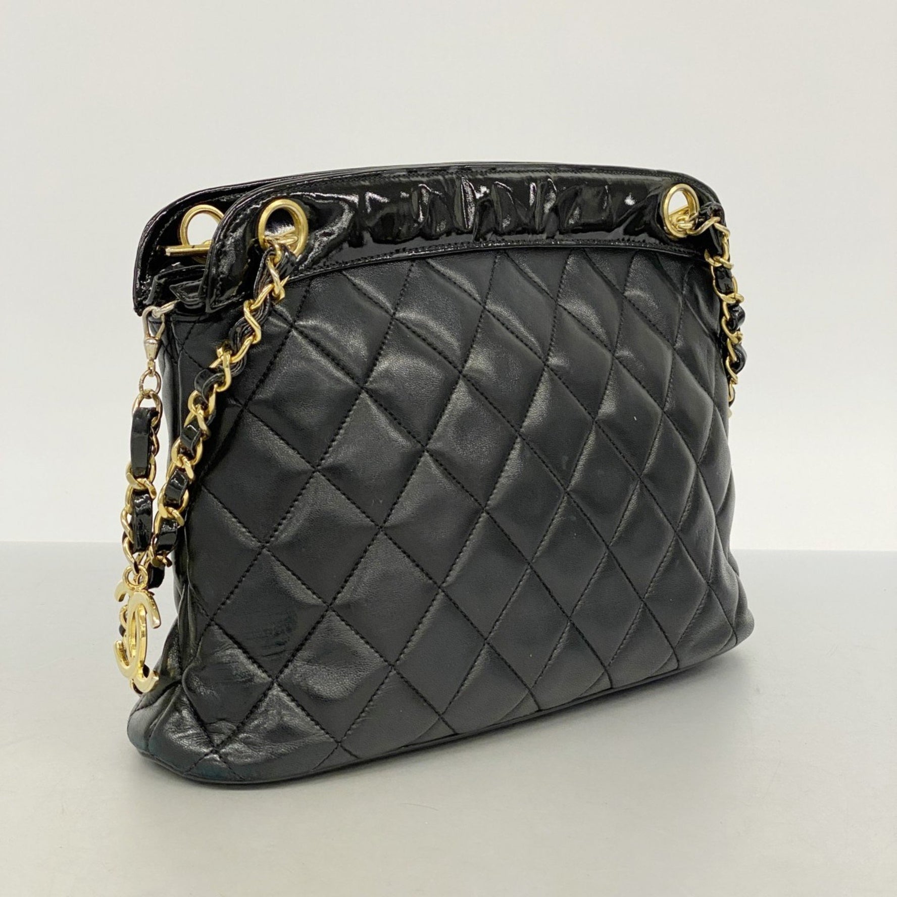 Chanel Matelasse Shoulder Bag with Chain in Lambskin and Patent Leather