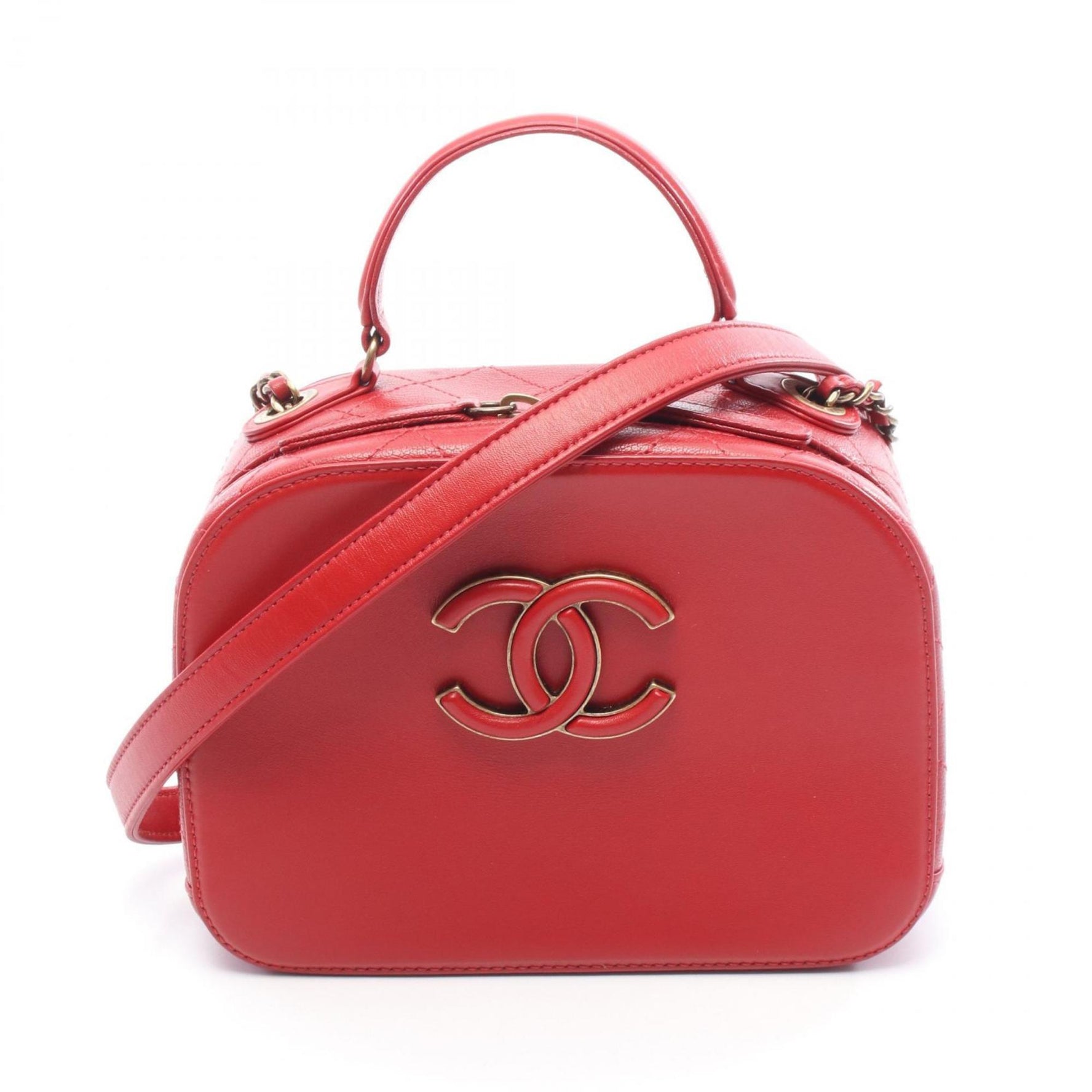 CHANEL Coco Mark Shoulder Bag, Leather, Red