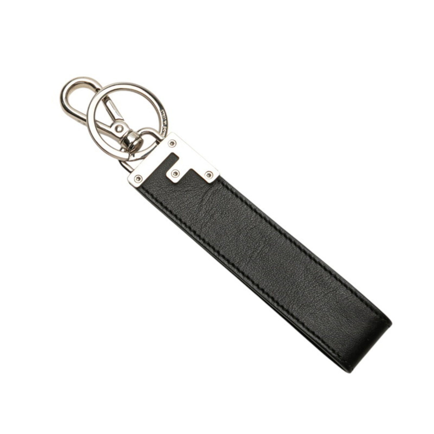 Fendi Key Ring Keychain Silver Leather