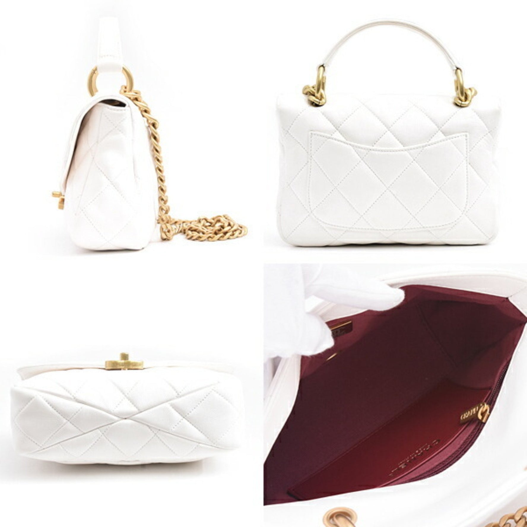 CHANEL Women's Matelasse Chain Shoulder Bag in Calfskin White AS4195