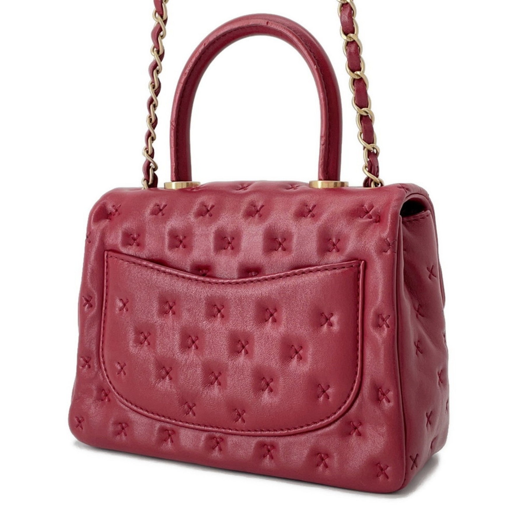 CHANEL Handbag Cross Stitch Coco Mark Lambskin Shoulder Bag