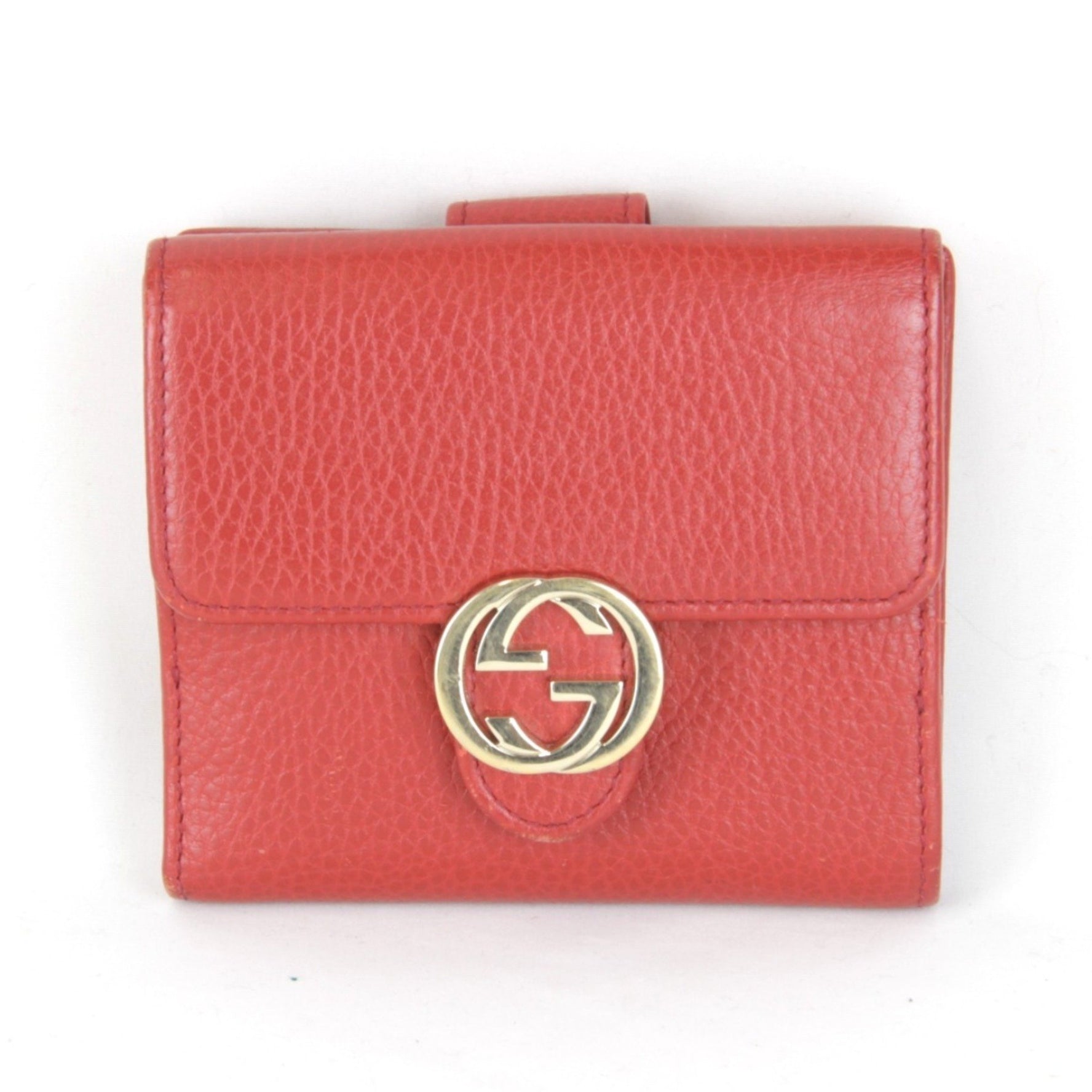 GUCCI 2184 Interlocking G Bi-fold Wallet Compact W Red Leather