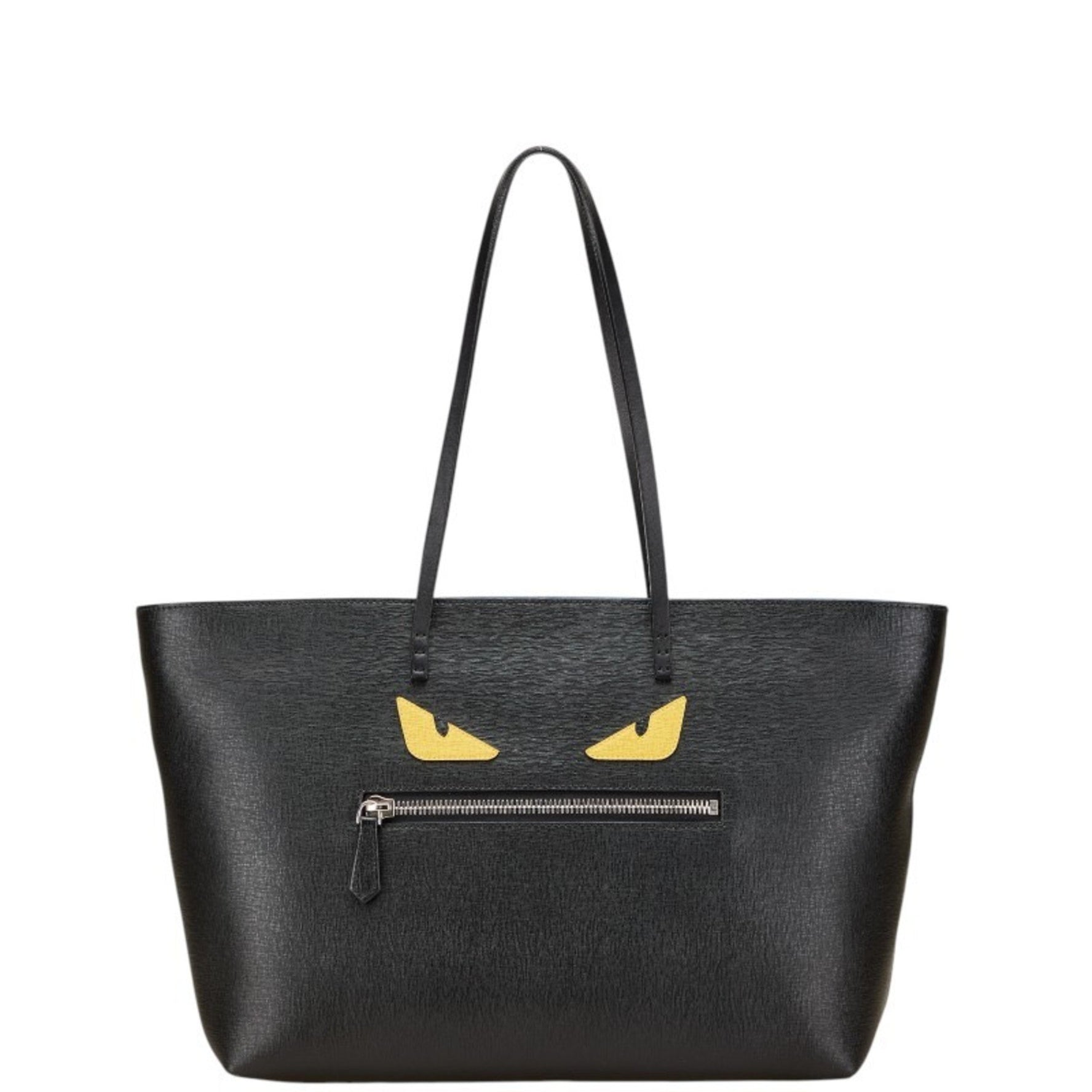 Fendi Bugs Monster Handbag Tote Bag Black Yellow Leather
