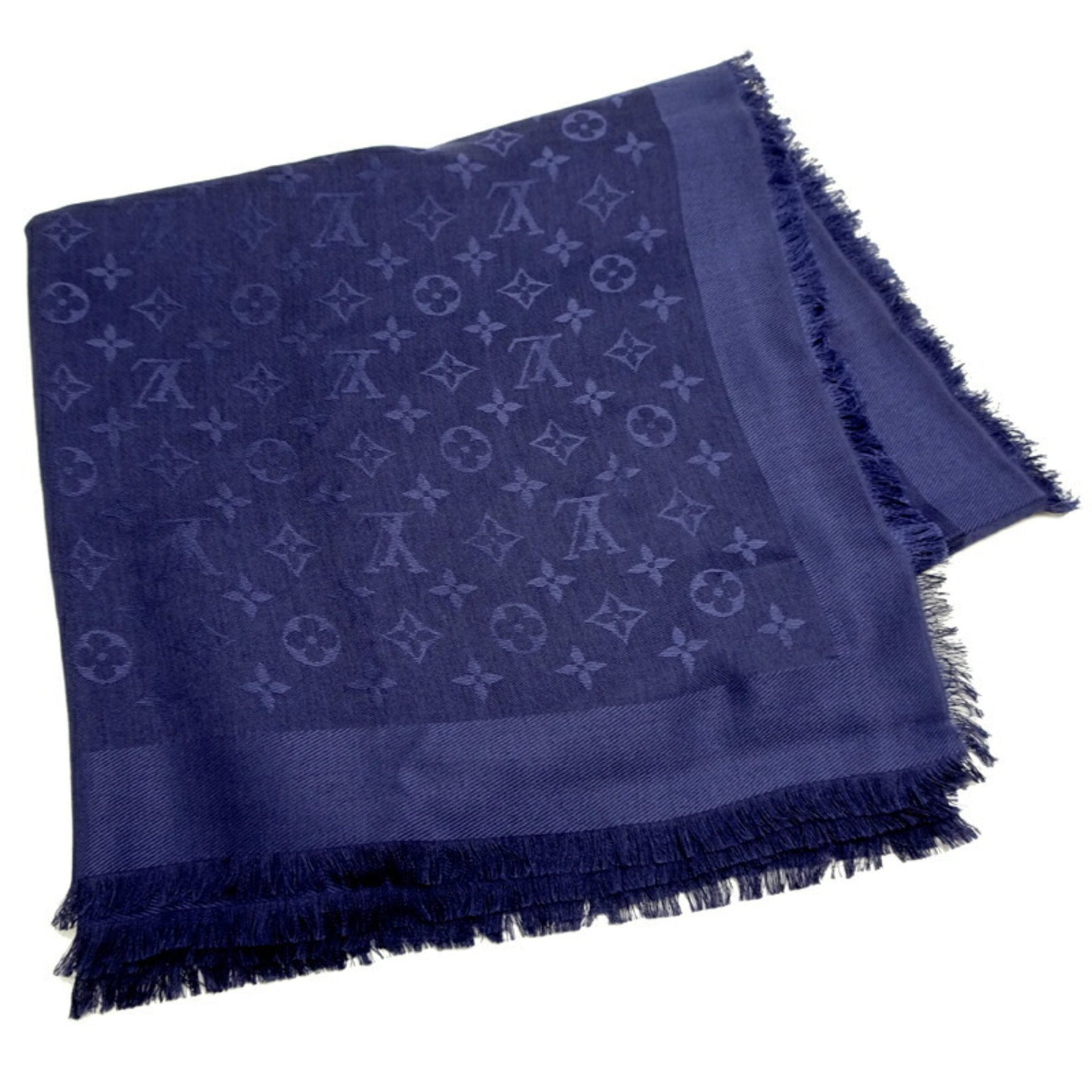 Louis Vuitton 60% Silk, 40% Wool, Monogram Pattern, Shawl, Blue Marine