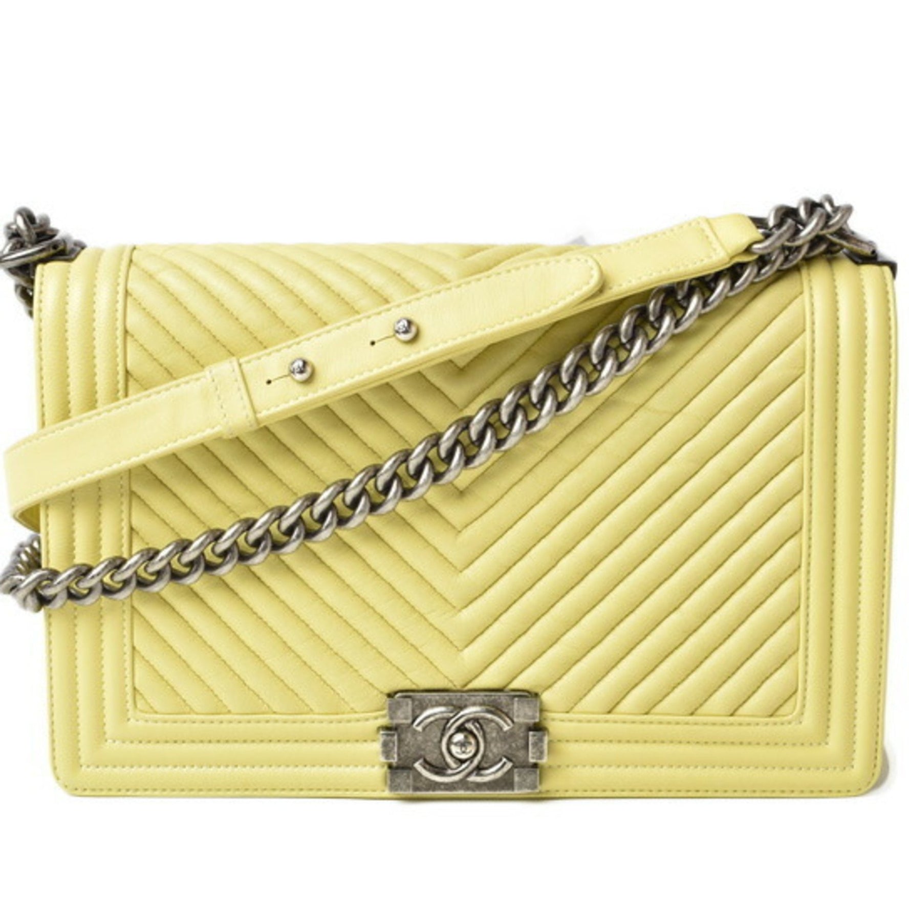 CHANEL Chain Shoulder Bag Clutch Boy Chabron Lambskin Tone