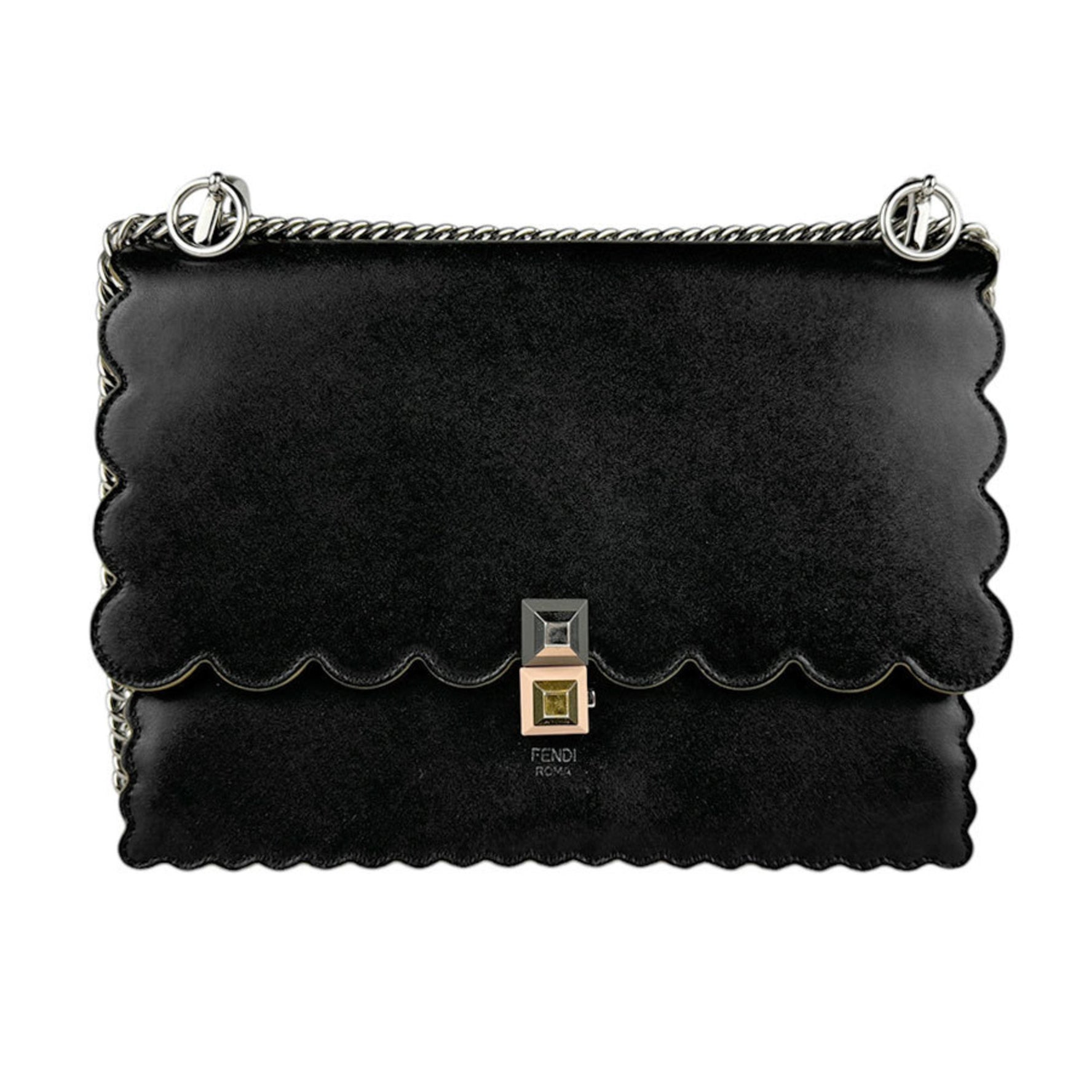 FENDI Shoulder Bag Handbag Canai Leather Silver