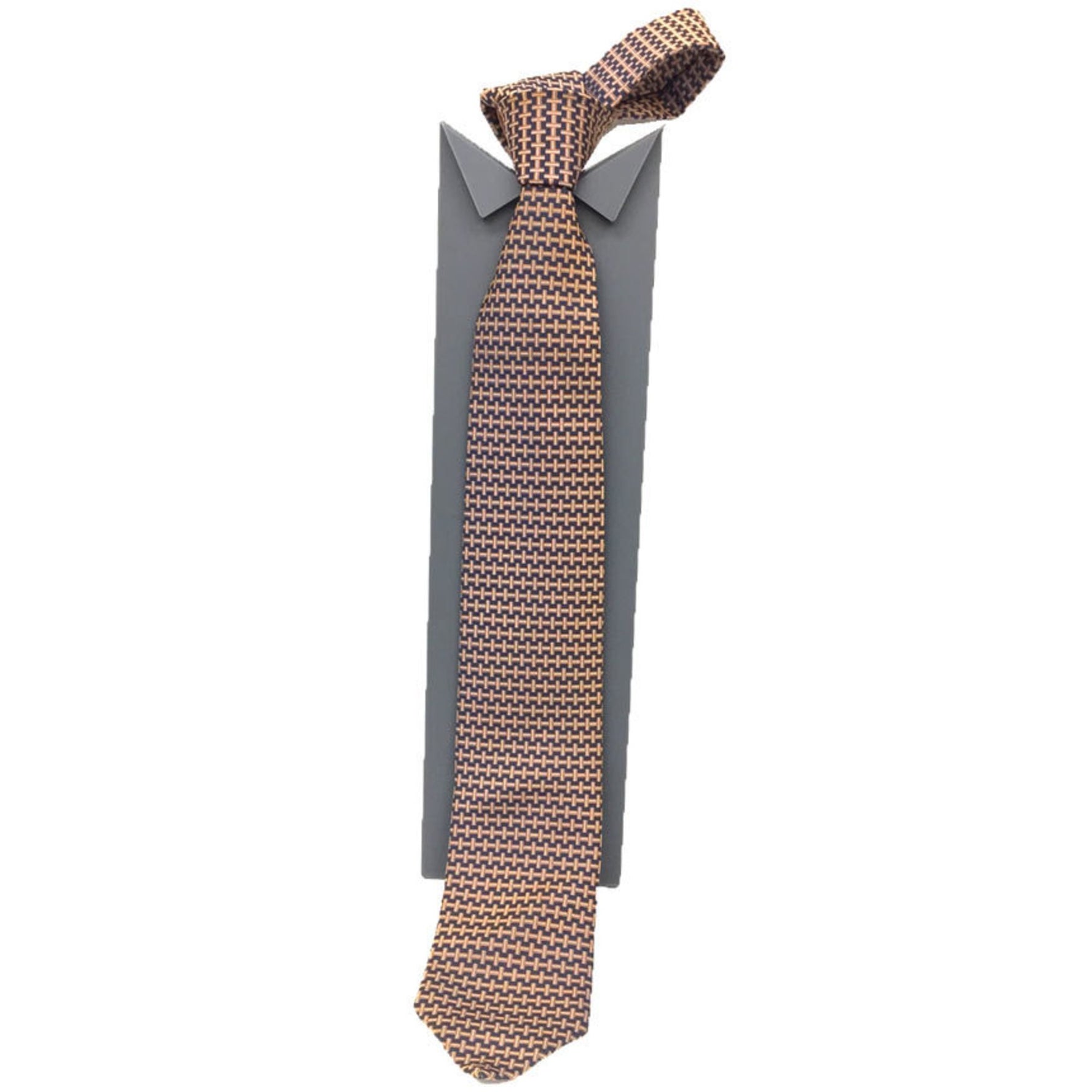 Hermes HERMES Tie H Pattern Tennis Navy x Orange Men's
