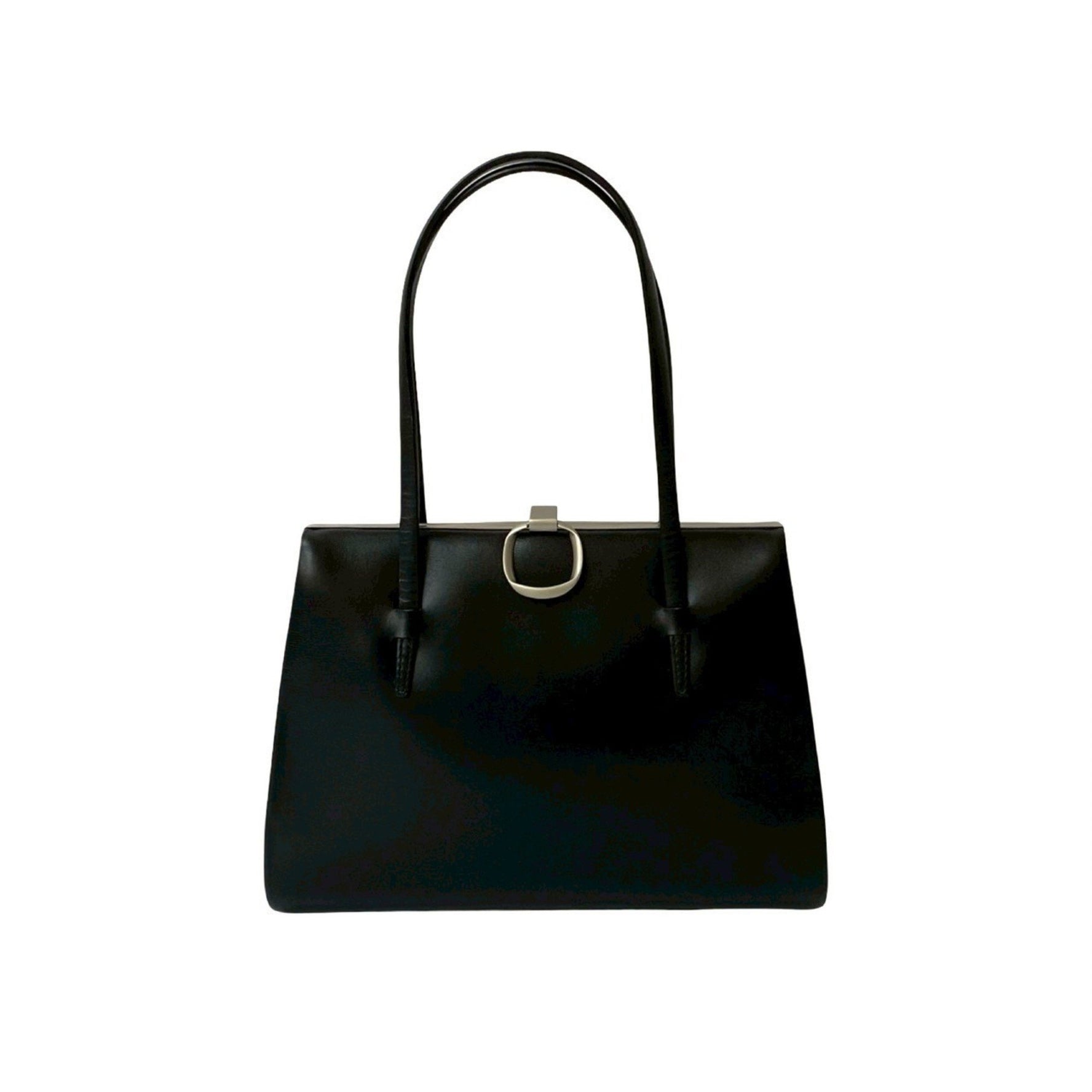 LOEWE Calf Leather Clasp Mini Handbag/Tote Bag, Black/Silver
