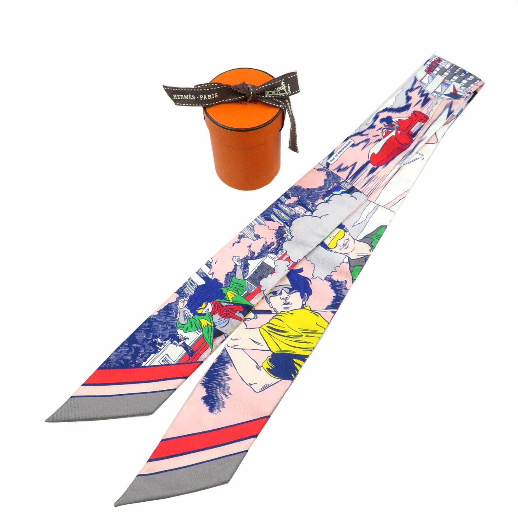 Hermes Twilly WOW American Comic Pattern Silk Grease Rose Veil Multicolor Scarf Muffler