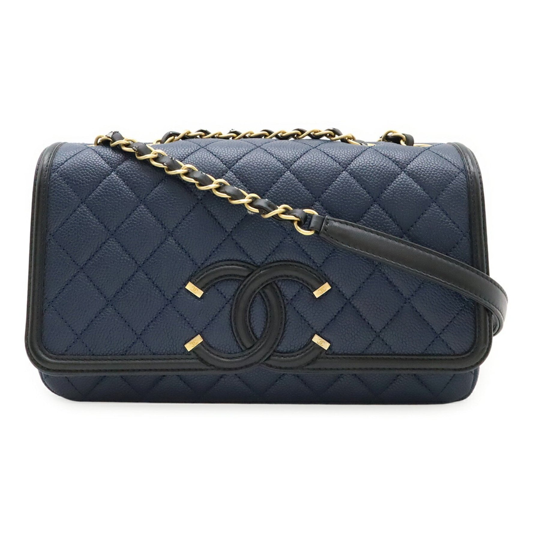 CHANEL CC Filigree Coco Mark Flap Bag with Chain Shoulder in Caviar Leather