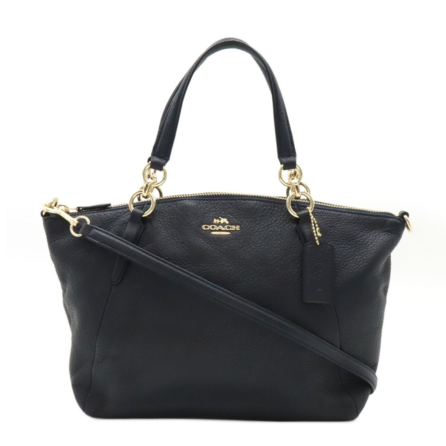 COACH Small Kelsey Satchel Handbag Shoulder Bag Pebbled Leather Midnight Dark Navy F36675