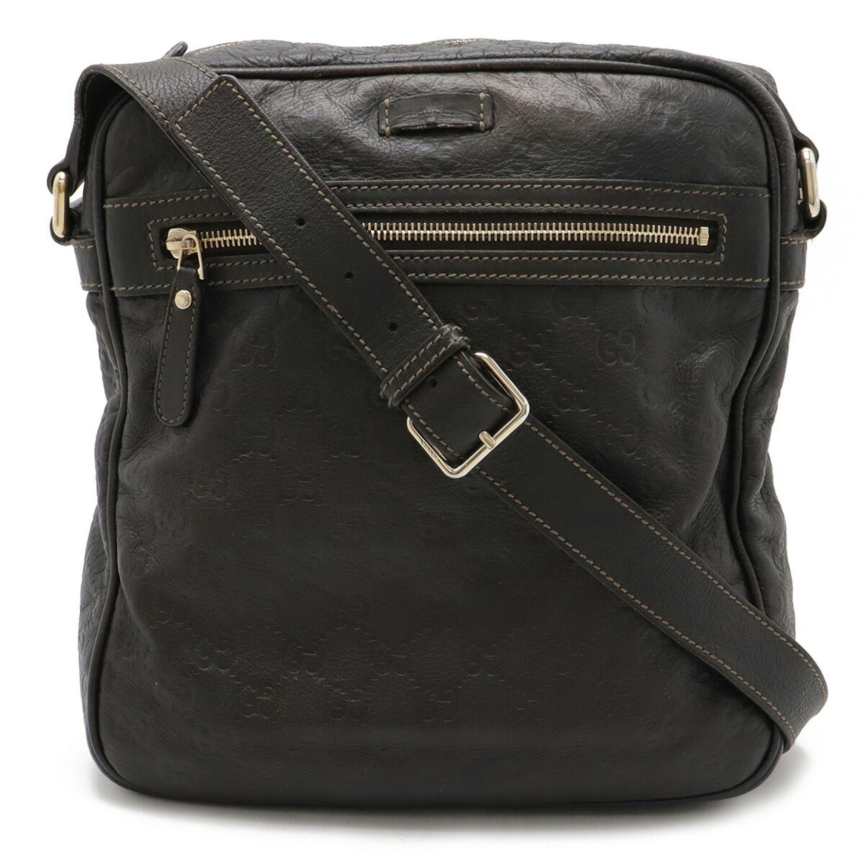 GUCCI Guccissima Shoulder Bag Leather Dark Brown