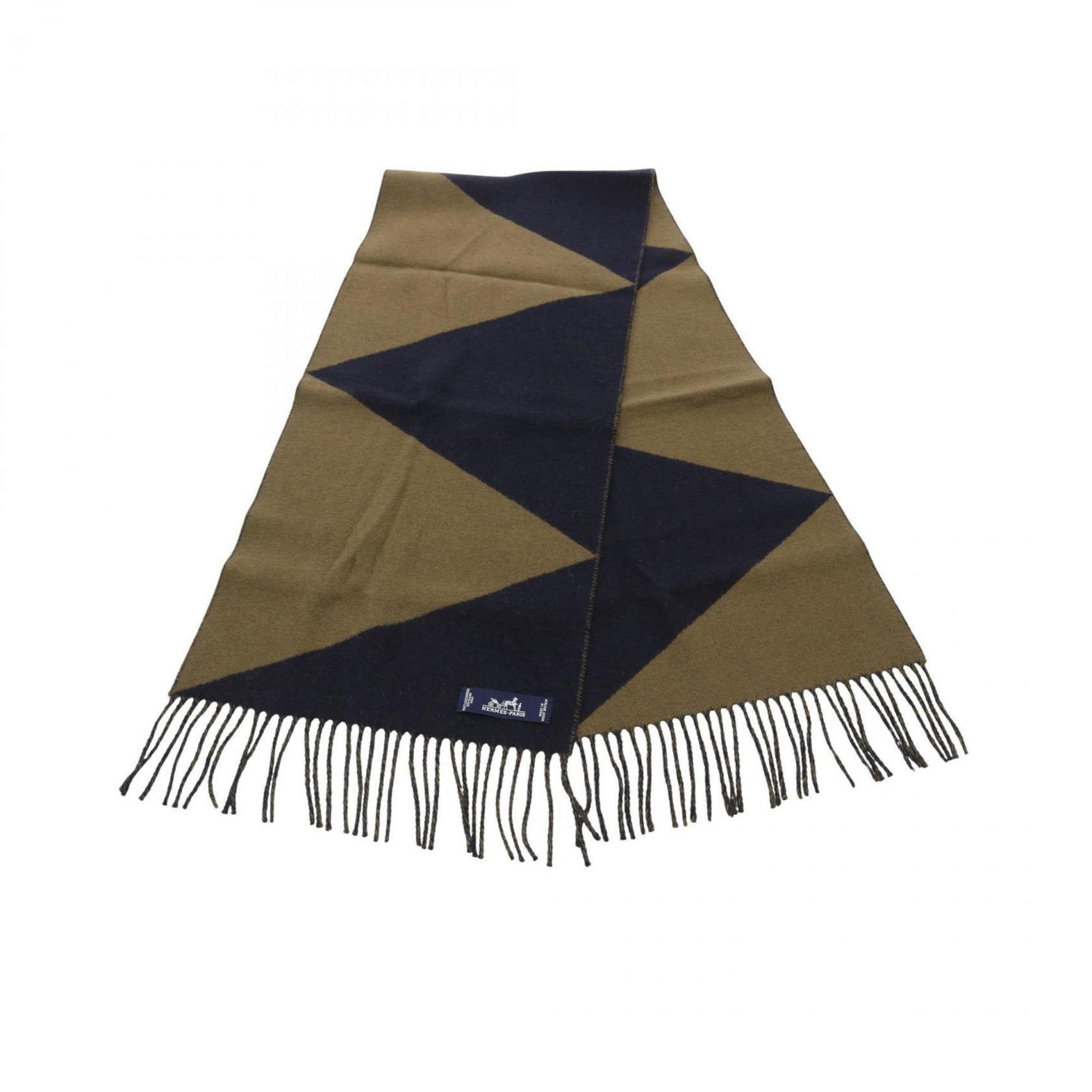 Hermes Kazak Zigzag Scarf Clothing Cashmere Khaki Navy