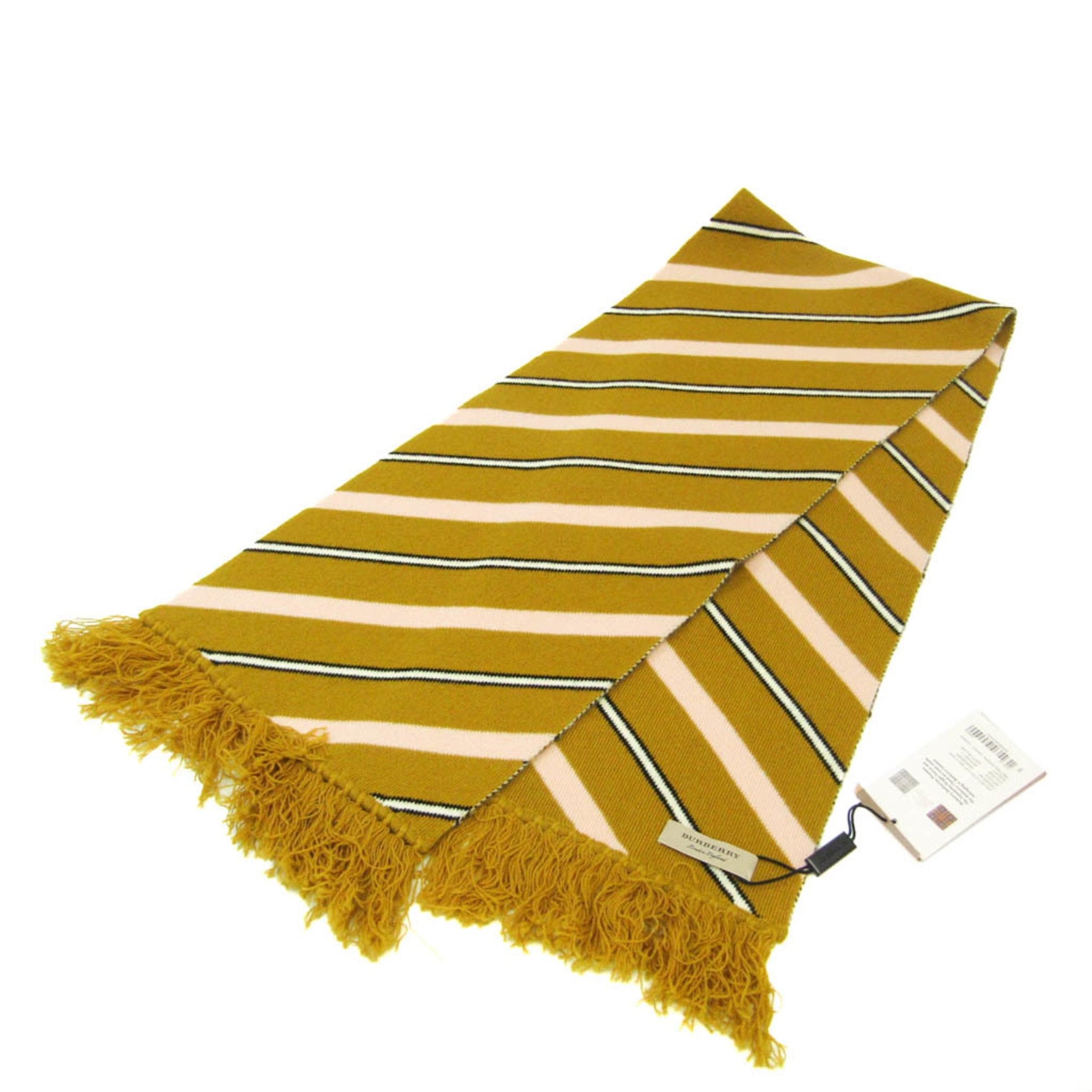 Burberry KNITTED STRIPE TIPPET Muffler Women's Wool Cashmere Stole Light Pink,Off-white,Mustard
