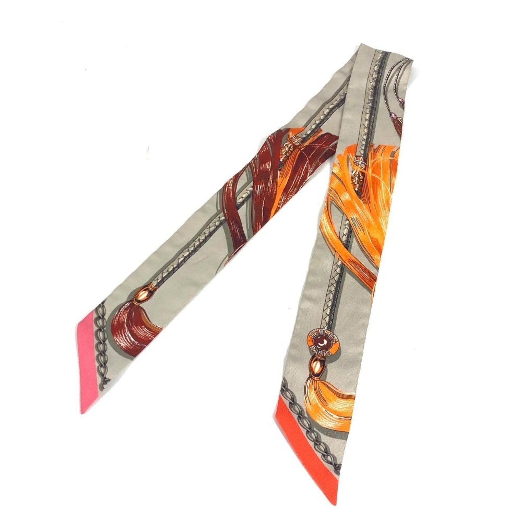 HERMES Twilly Bandeau Scarf Silk Grey