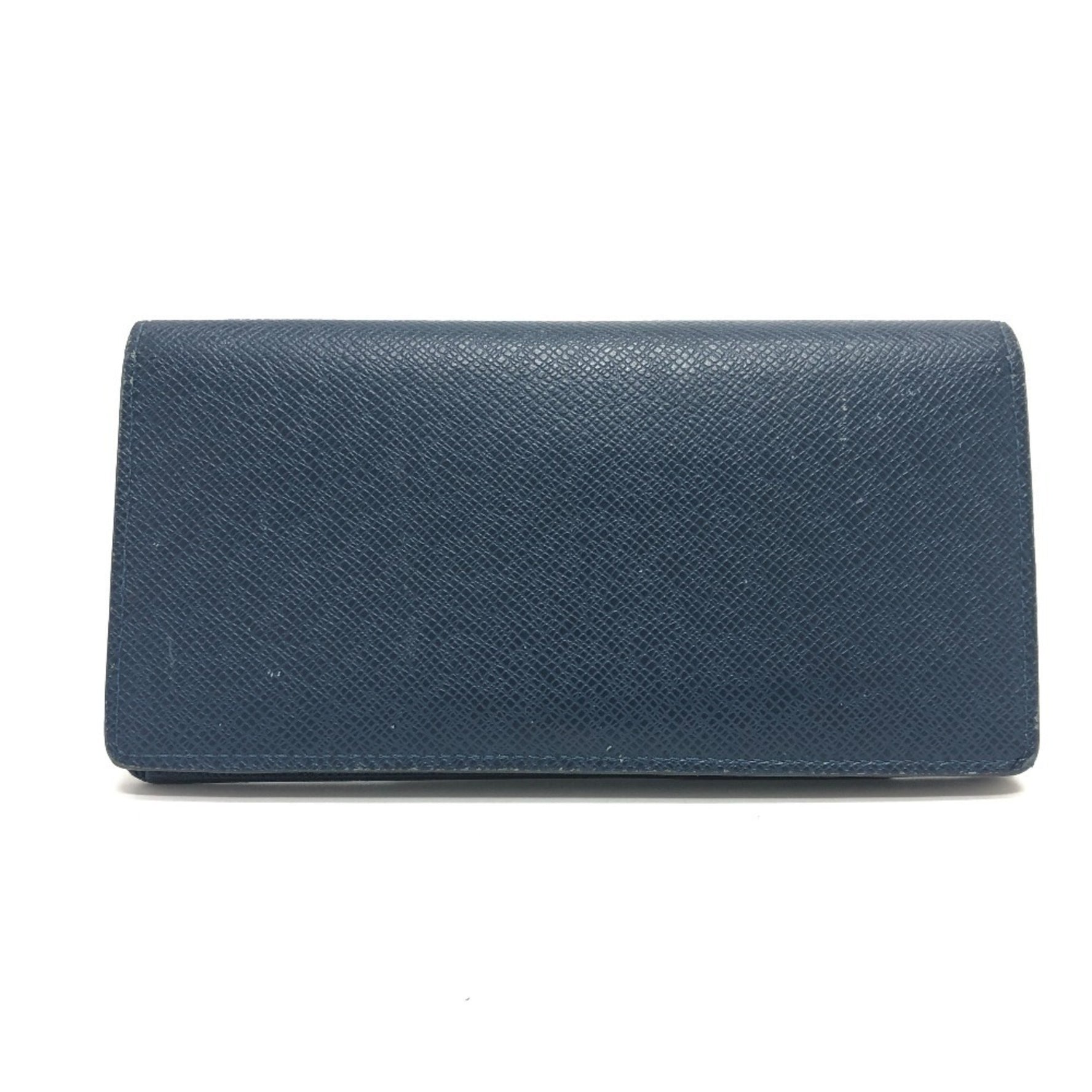Louis Vuitton Taiga Stripe Portefeuille Brazza Long Wallet Leather Blue