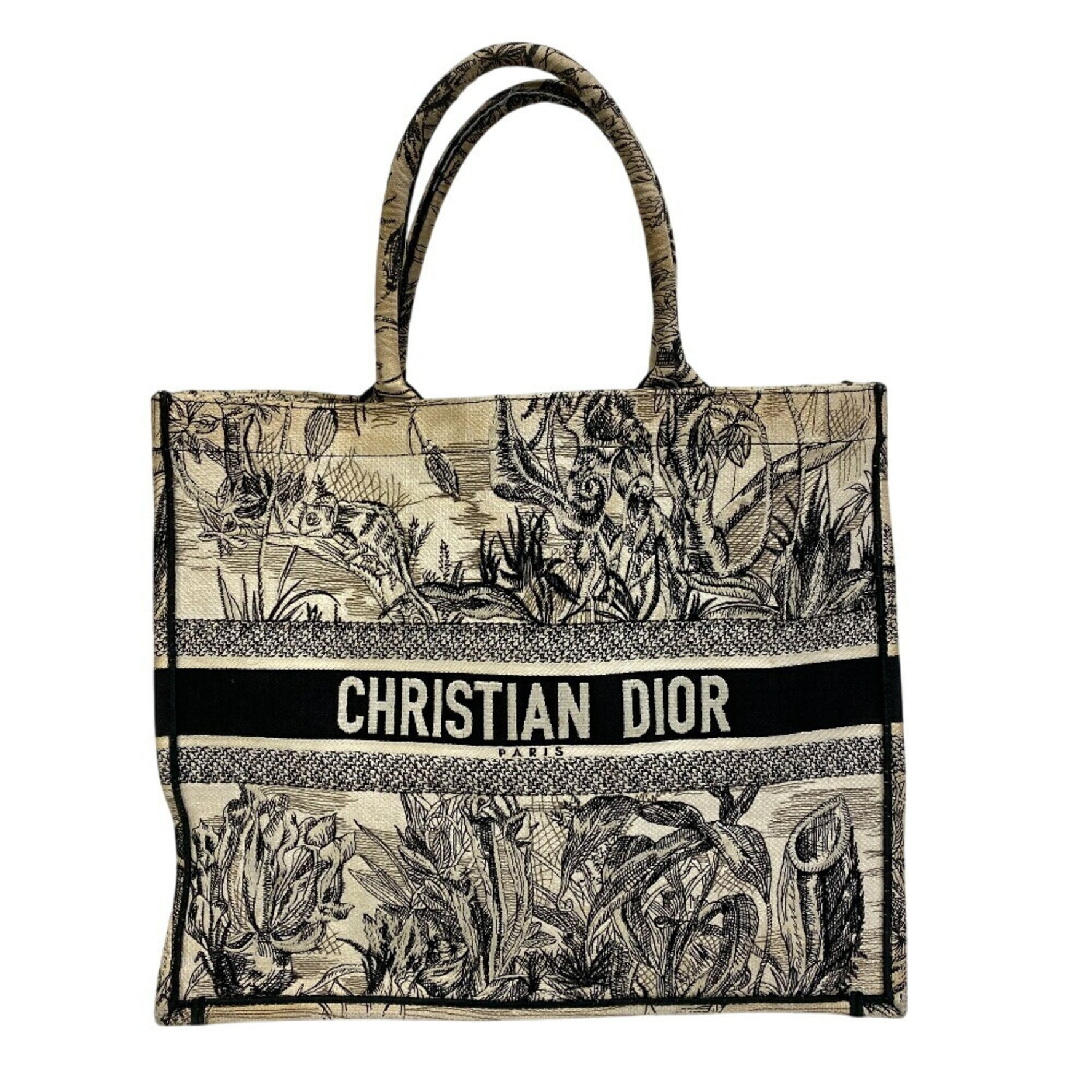 Christian Dior Toile de Jouy Embroidered Book Tote Large Bag in Black