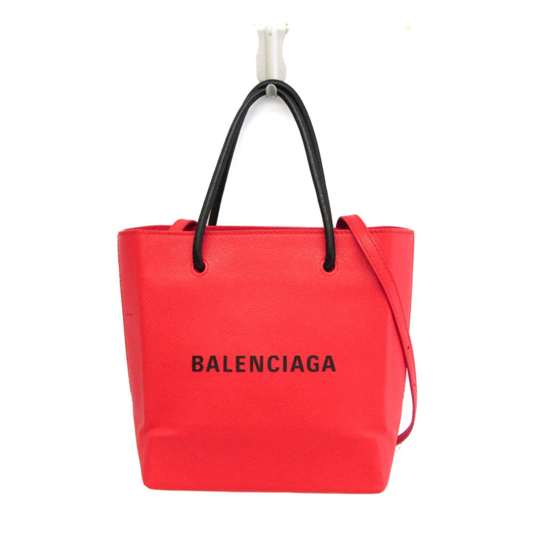Balenciaga Shopping Tote XXS Women's Leather Handbag,Shoulder Bag Black,Red Color