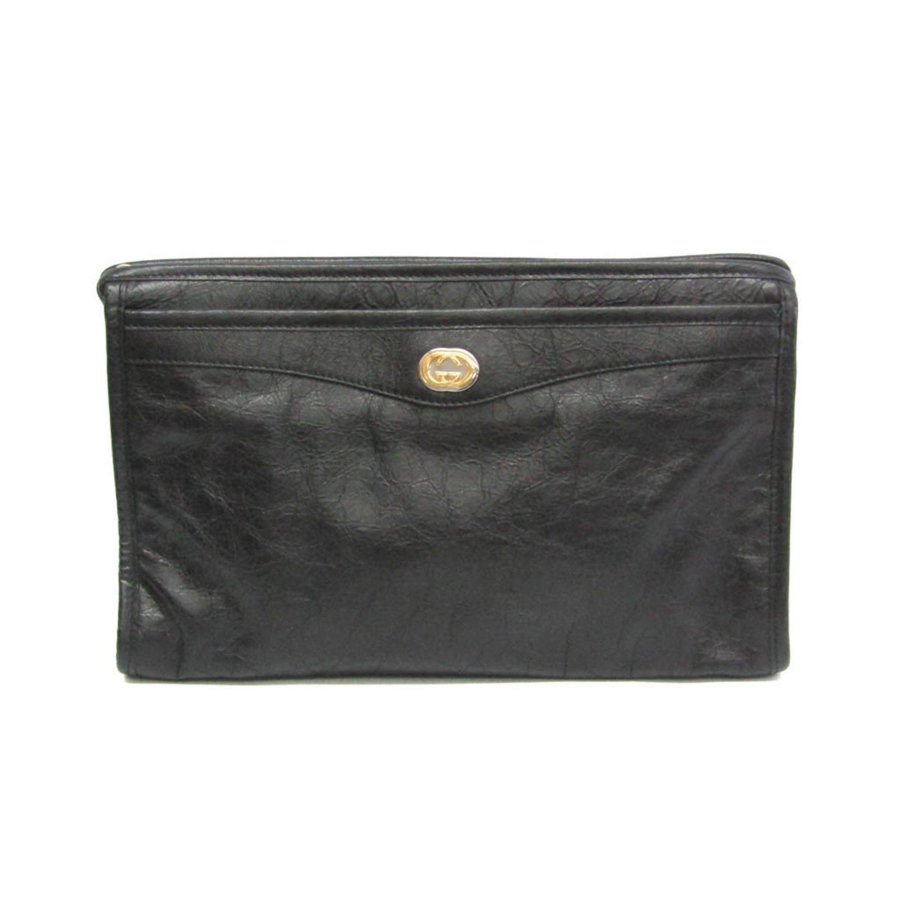 Gucci Interlocking Women,Men Leather Clutch Bag Black