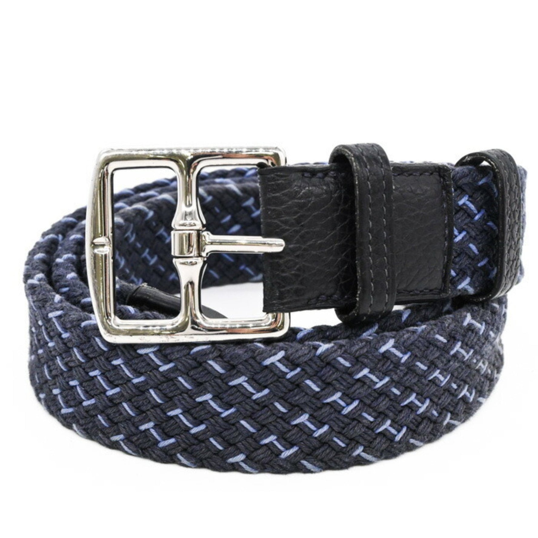 HERMES Etrivière Mesh Belt, Black, Blue, and Gray, #□R