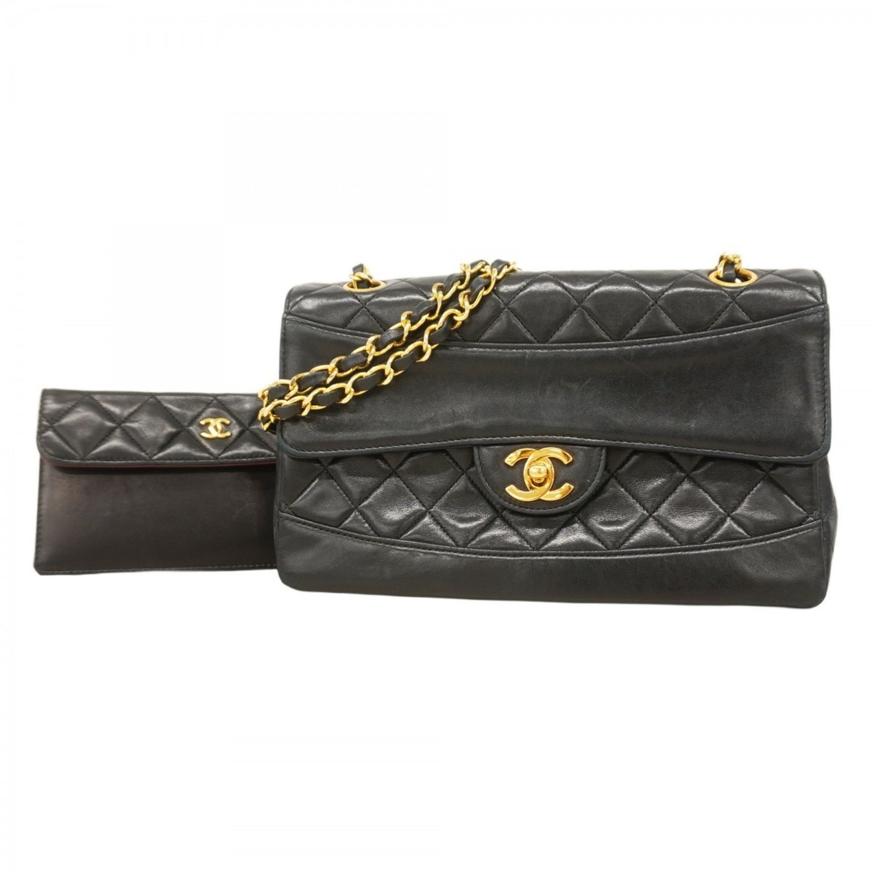 Chanel Matelasse Shoulder Bag with Double Chain, Black, Women's