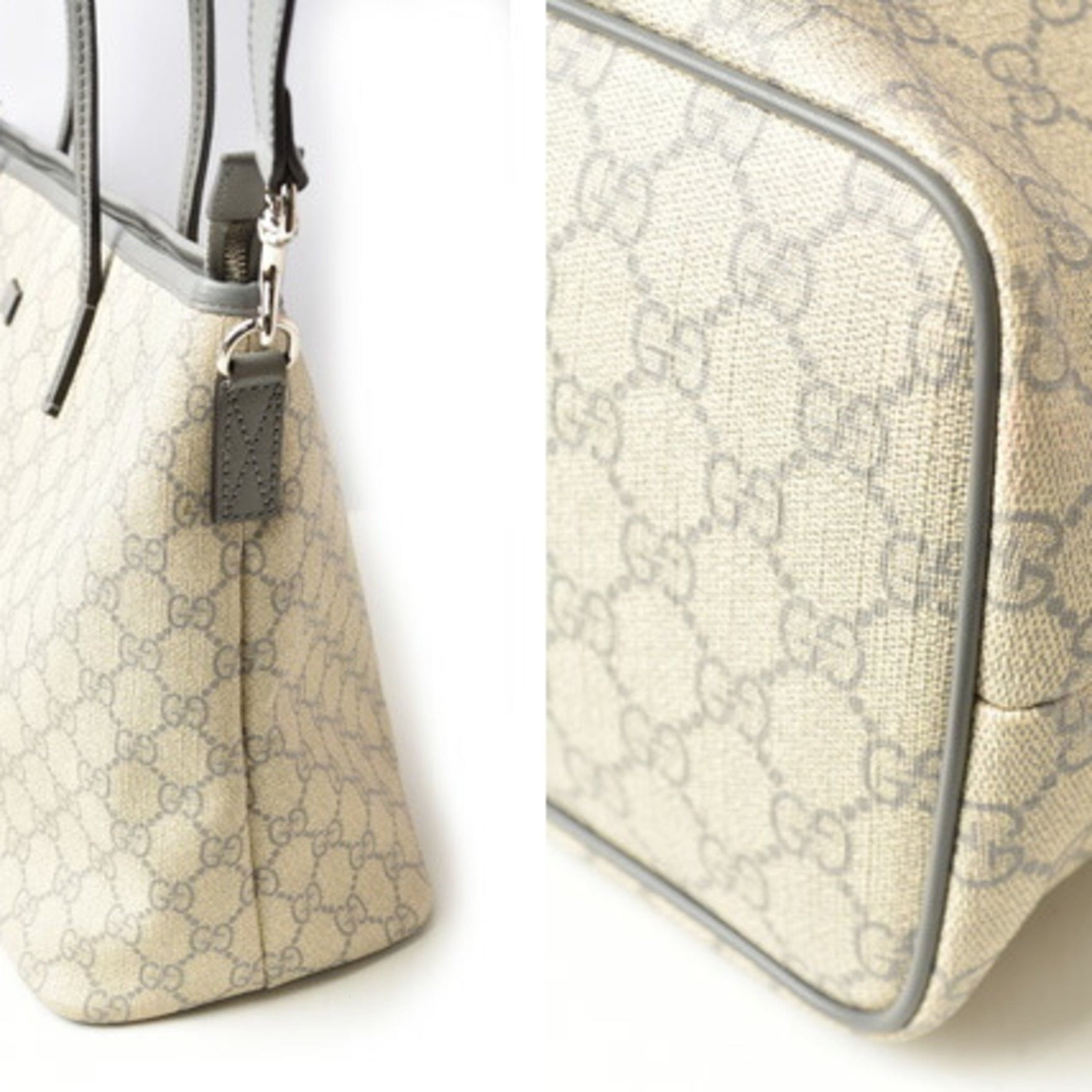 Gucci Tote Bag Shoulder GG Supreme Canvas Medium Light Gray Beige