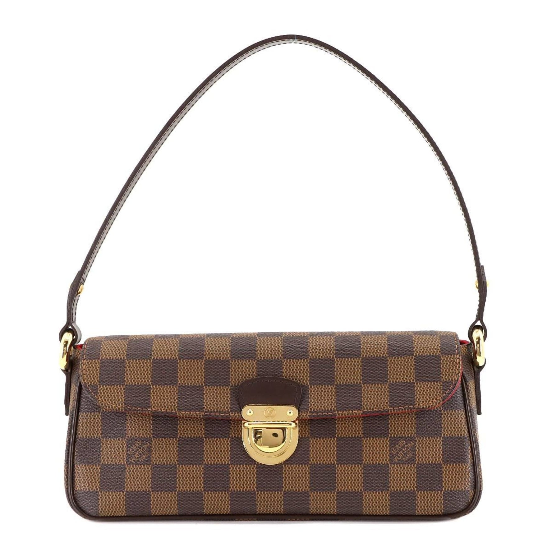 Louis Vuitton Damier Ravello PM Shoulder Bag in Ebene Leather with Gold Hardware
