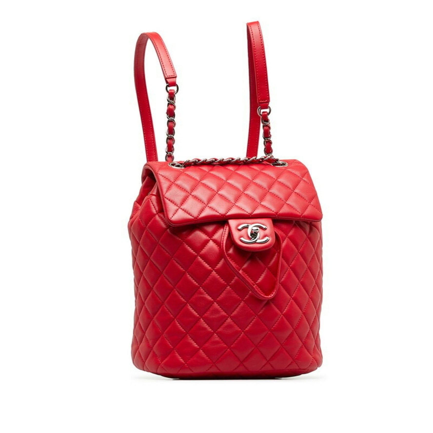 Chanel Matelasse Coco Mark Chain Backpack Red Lambskin