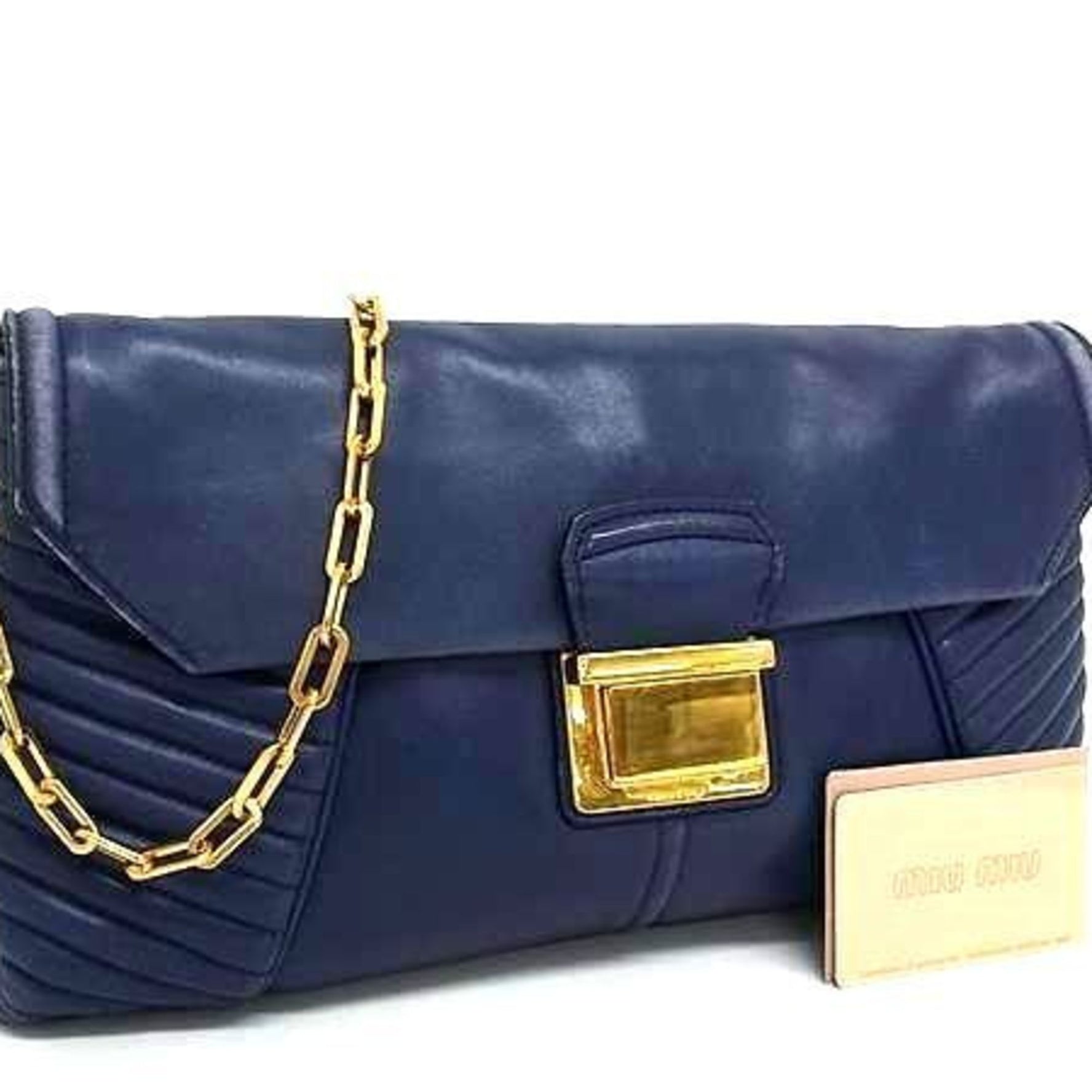 Miu Miu Miu Clutch Bag, Nappa Biker, Leather, Shoulder Bag with Chain