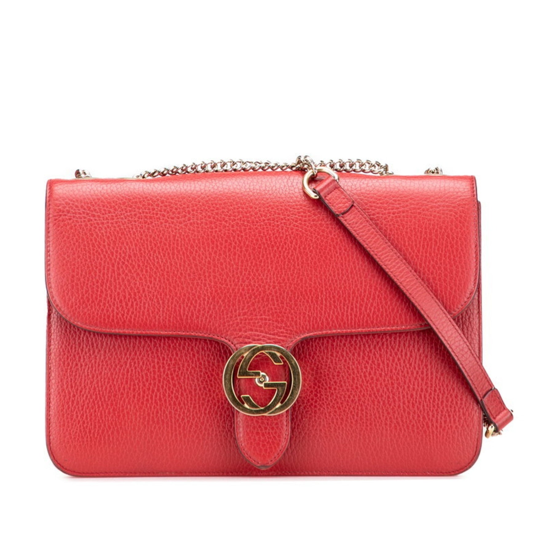 Gucci Interlocking G Chain Shoulder Bag Red Leather