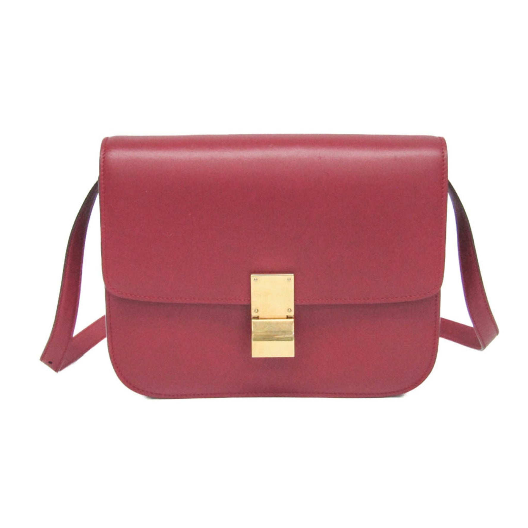 Celine Classic Box Medium Leather Shoulder Bag Red Color