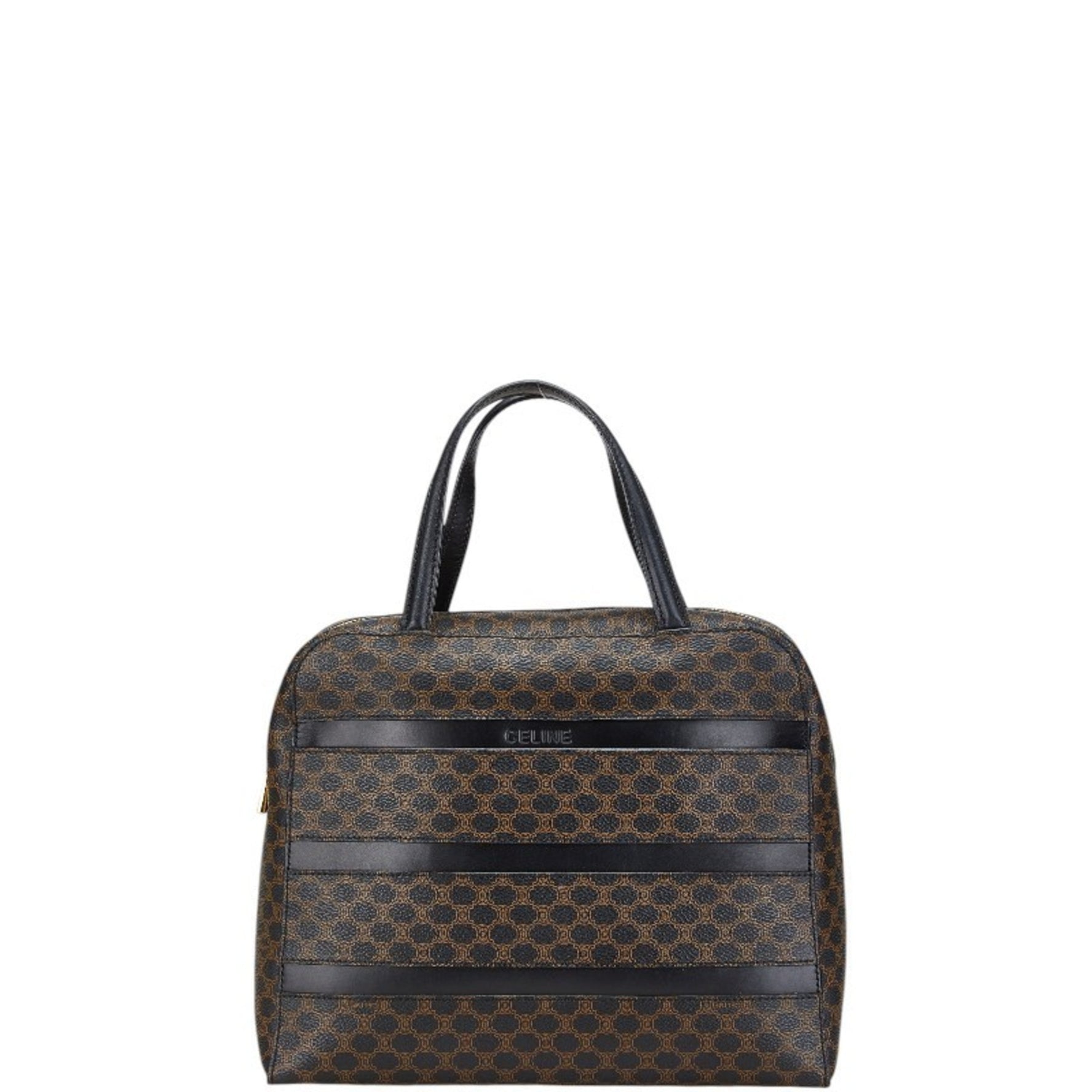 Celine Macadam Handbag Black Brown PVC Leather