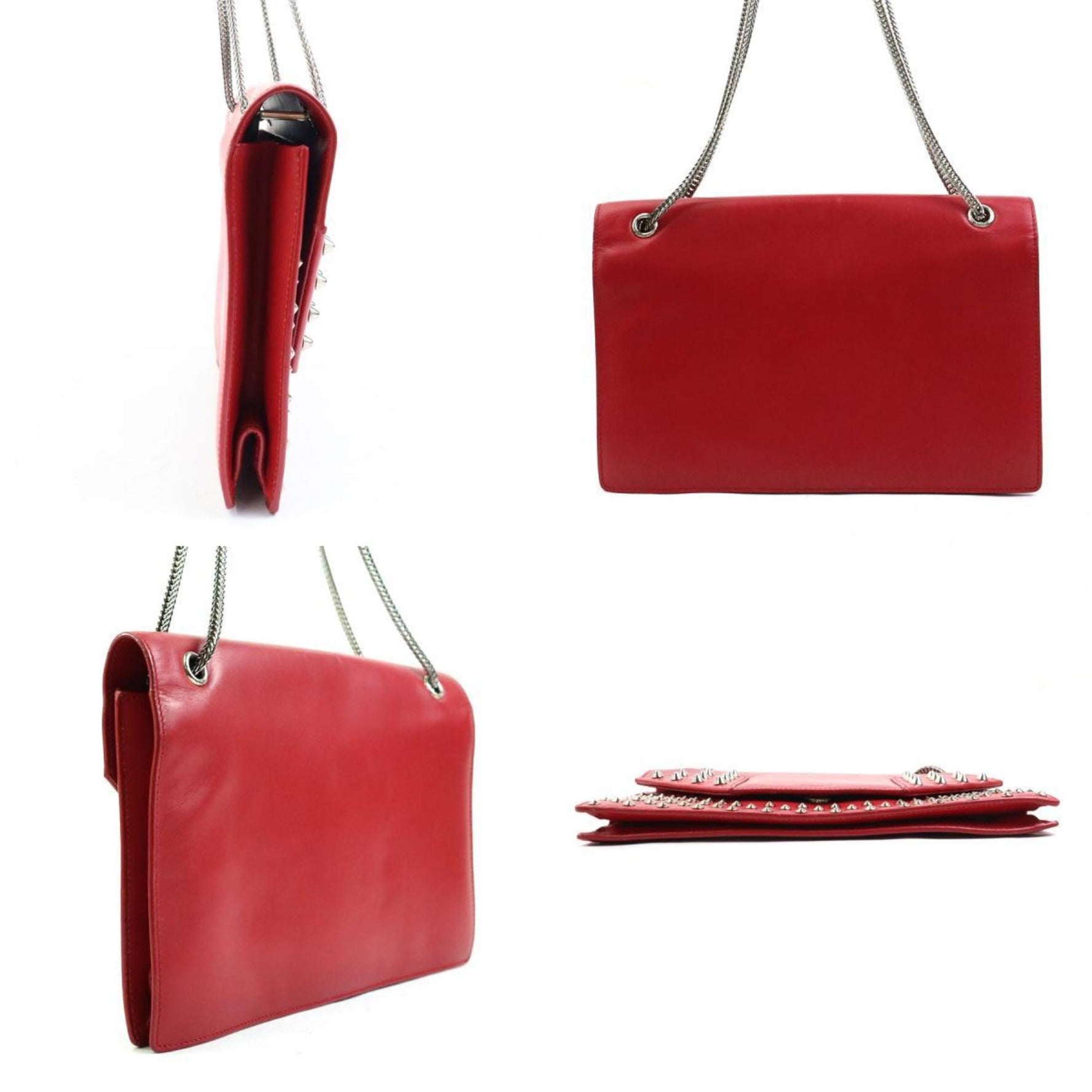 Saint Laurent SAINT LAURENT shoulder bag leather metal red silver women's w1108a