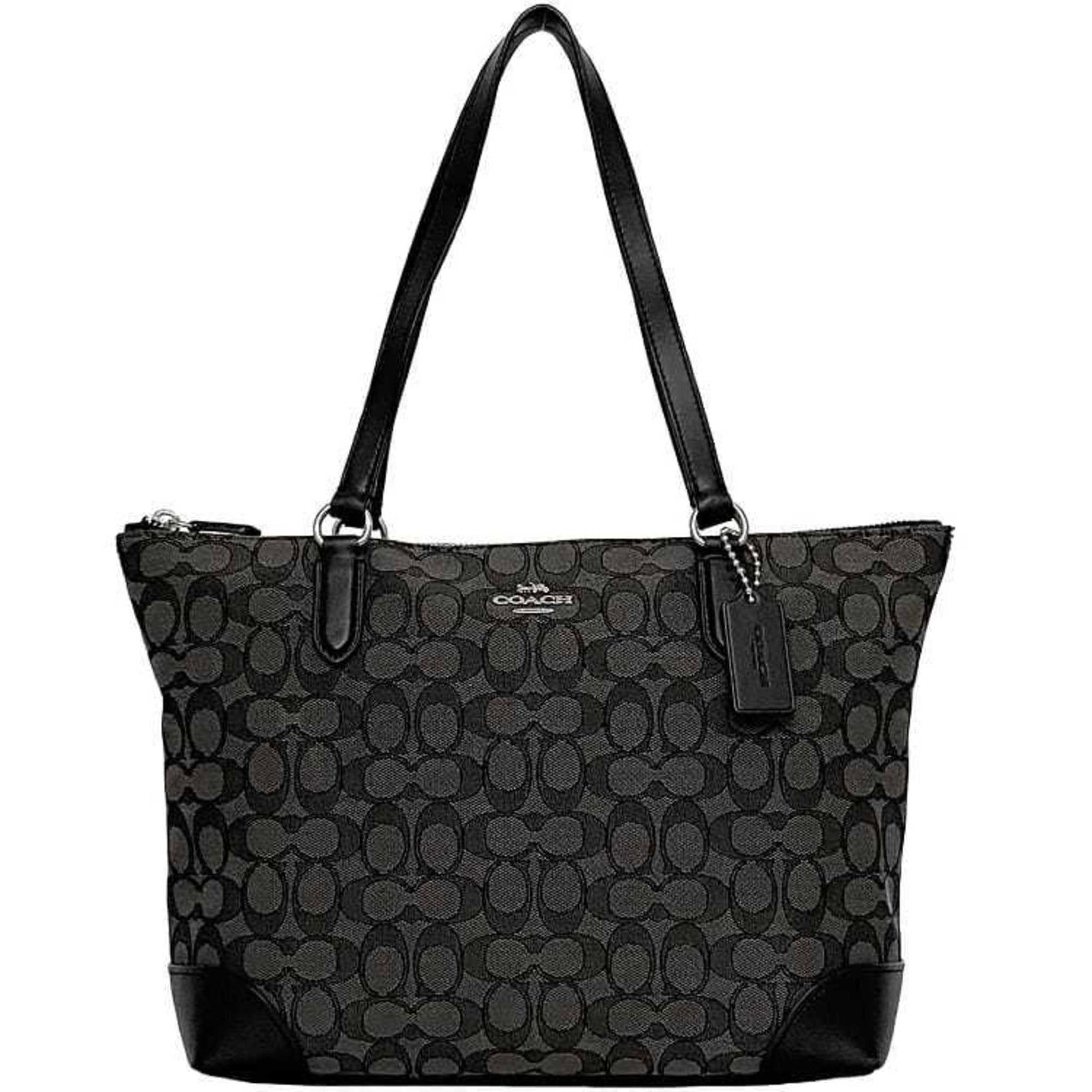 Coach Tote Bag ec-22593 Grey Black Signature CG977 Canvas Leather COACH Unisex