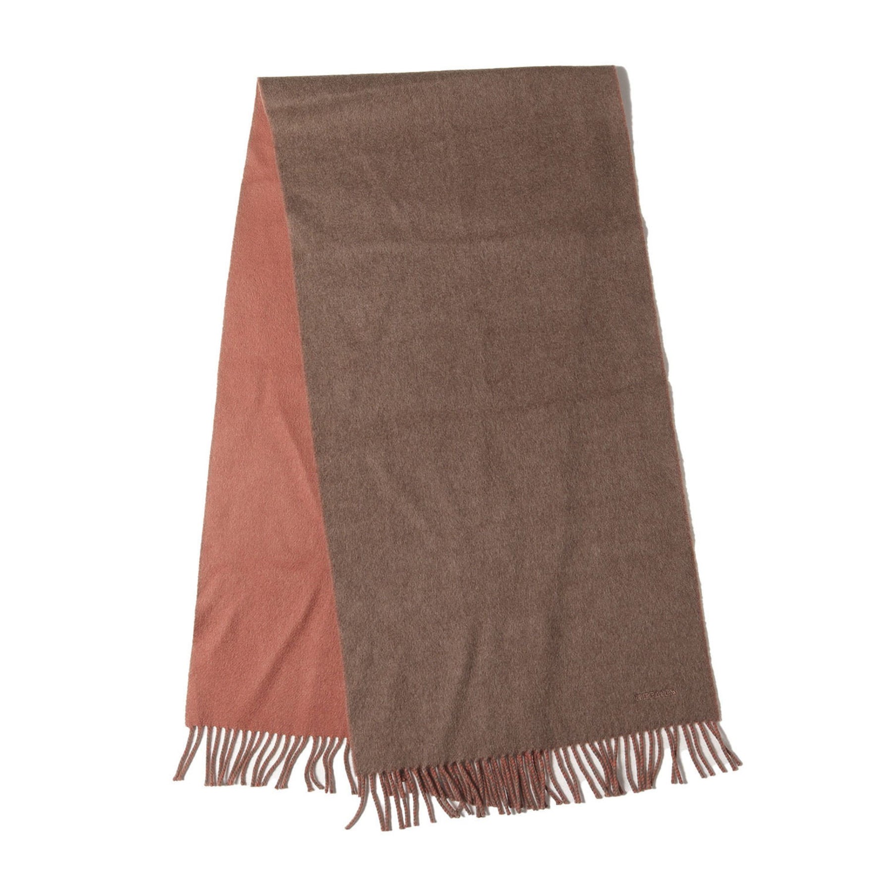 HERMES Recto Verso Reversible Embroidered Cashmere Scarf Brown Made in England
