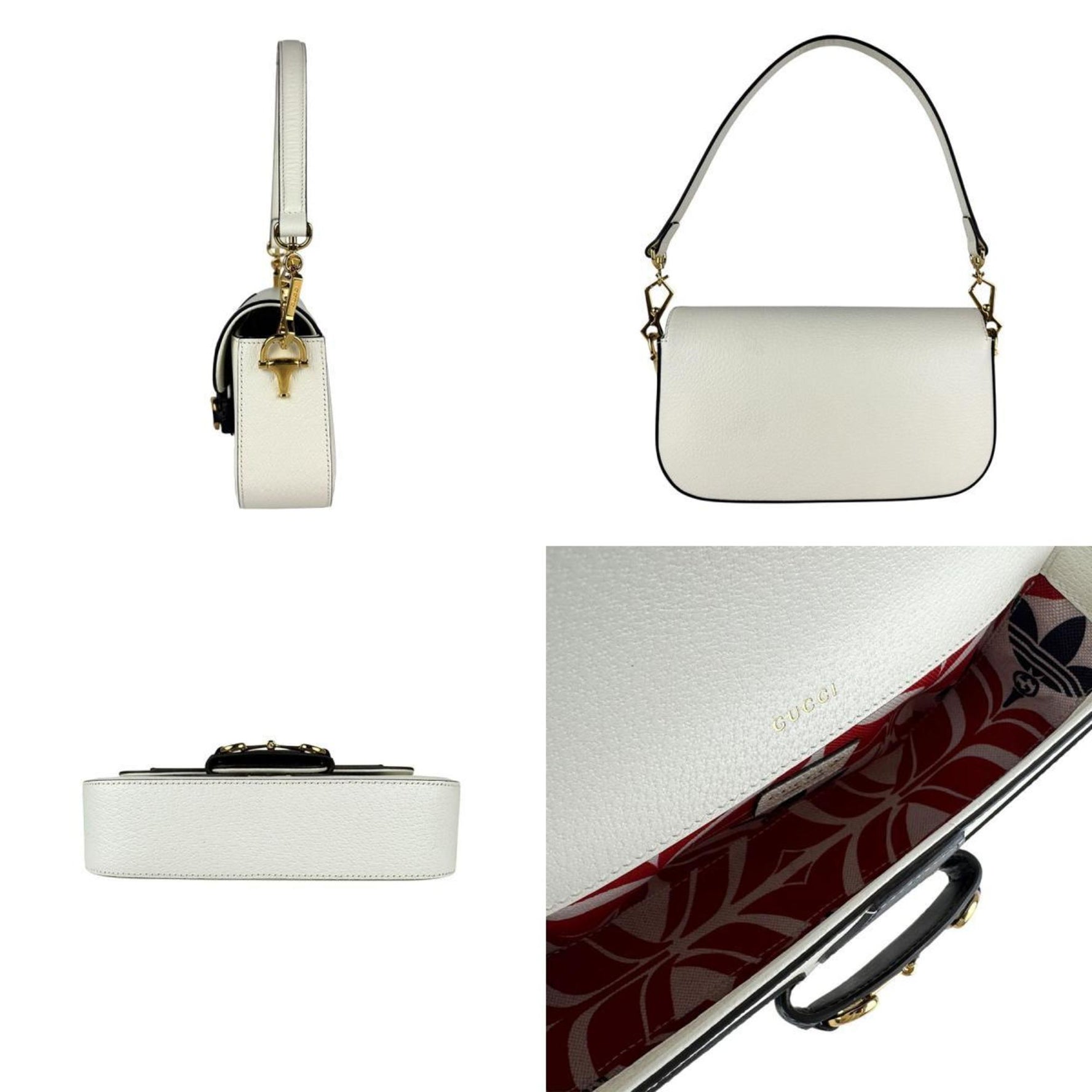 Gucci x adidas Shoulder Bag in Leather and Metal, White, Black, Gold