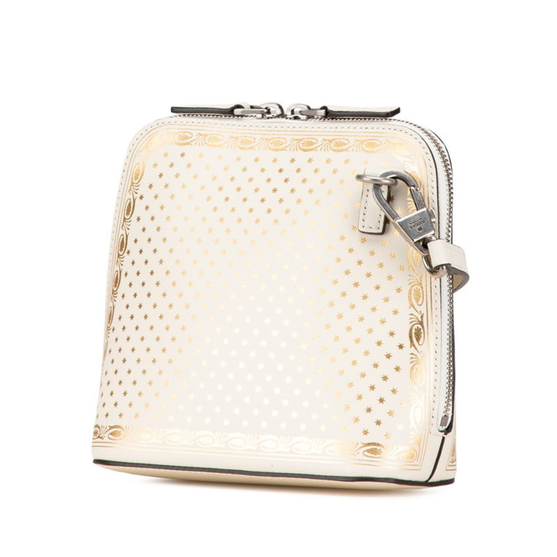 GUCCY SEGA Print Mini Shoulder Bag White Gold Leather GUCCI