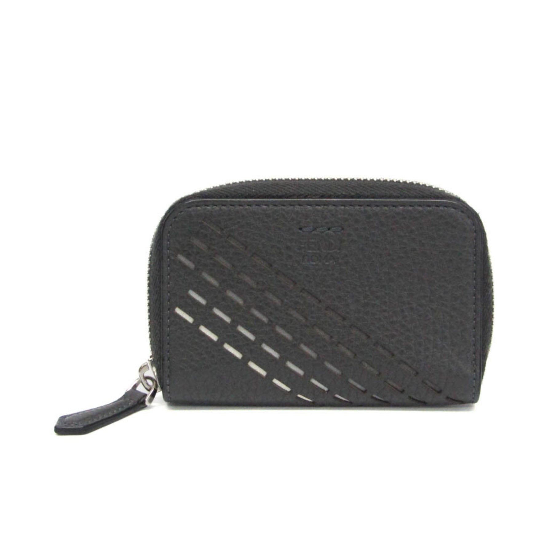 Fendi Selleria Round Zipper Coin Case 7M0257 Women,Men Leather Coin Purse/coin Case Gray