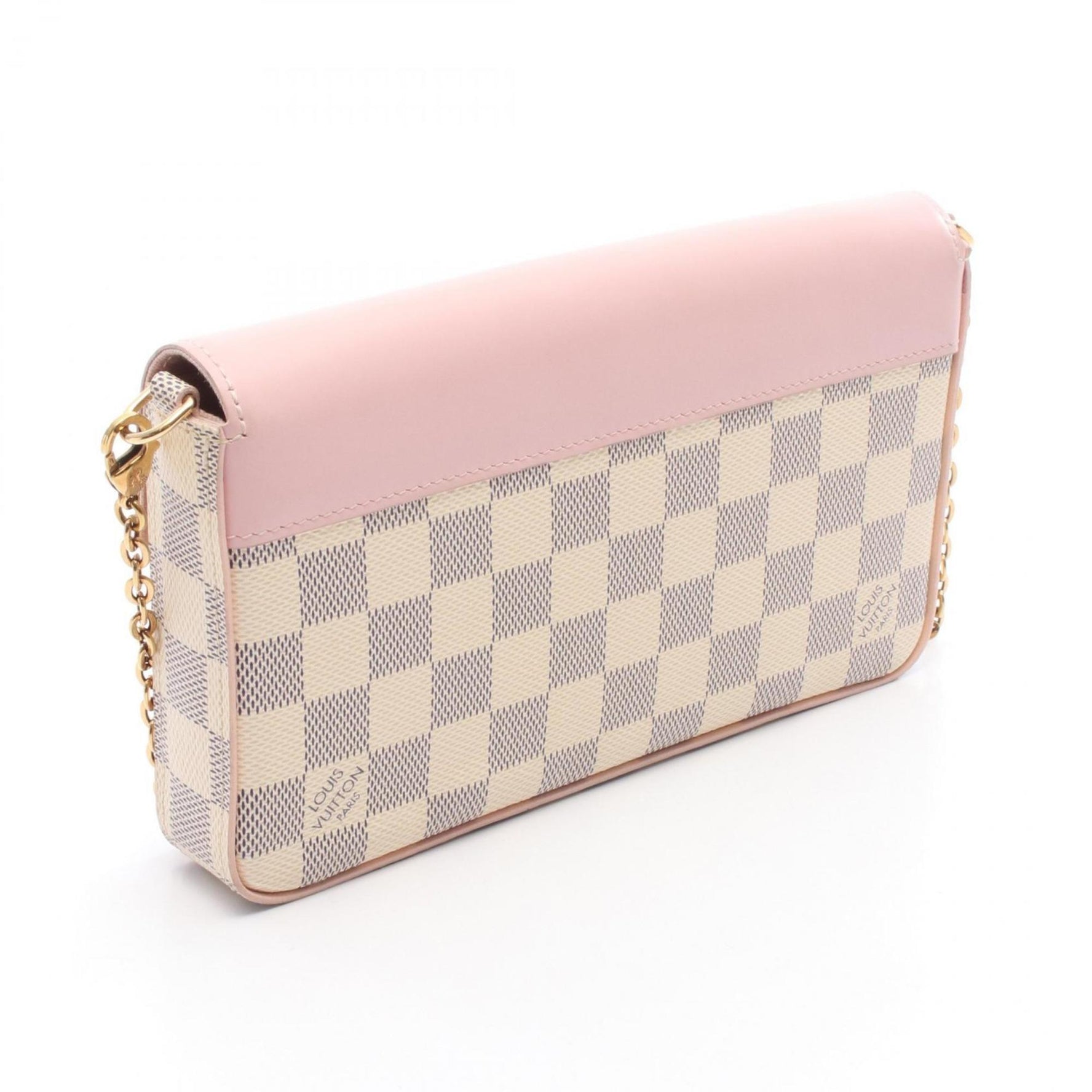 Louis Vuitton Felicie Damier Azur and Oud Rose Pochette Shoulder Bag in Coated Canvas Leather, White Pink