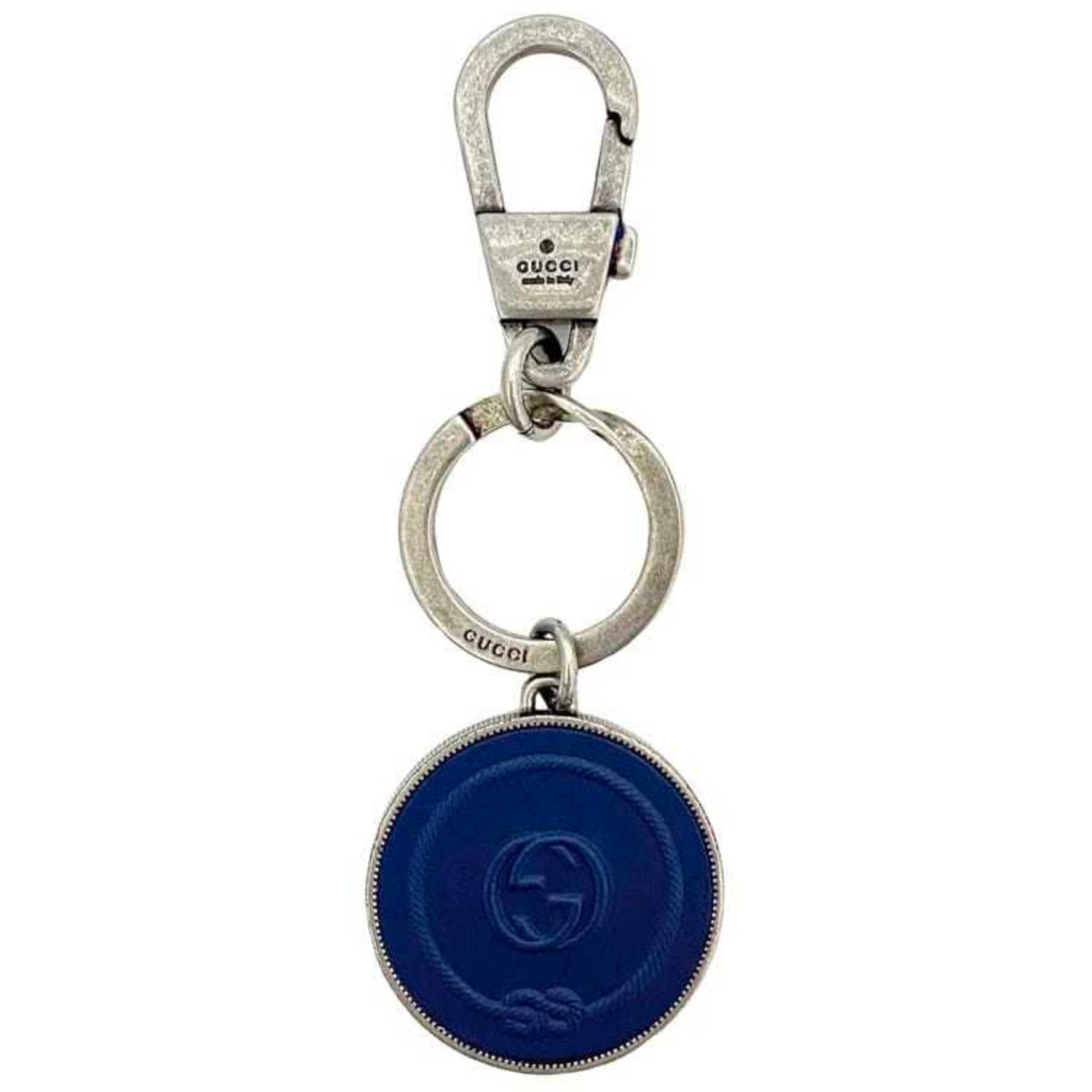 Gucci Keychain ec-21439 Silver Navy Interlocking Metal Rubber GUCCI GG Charm Keyring Anchor Men's Women's