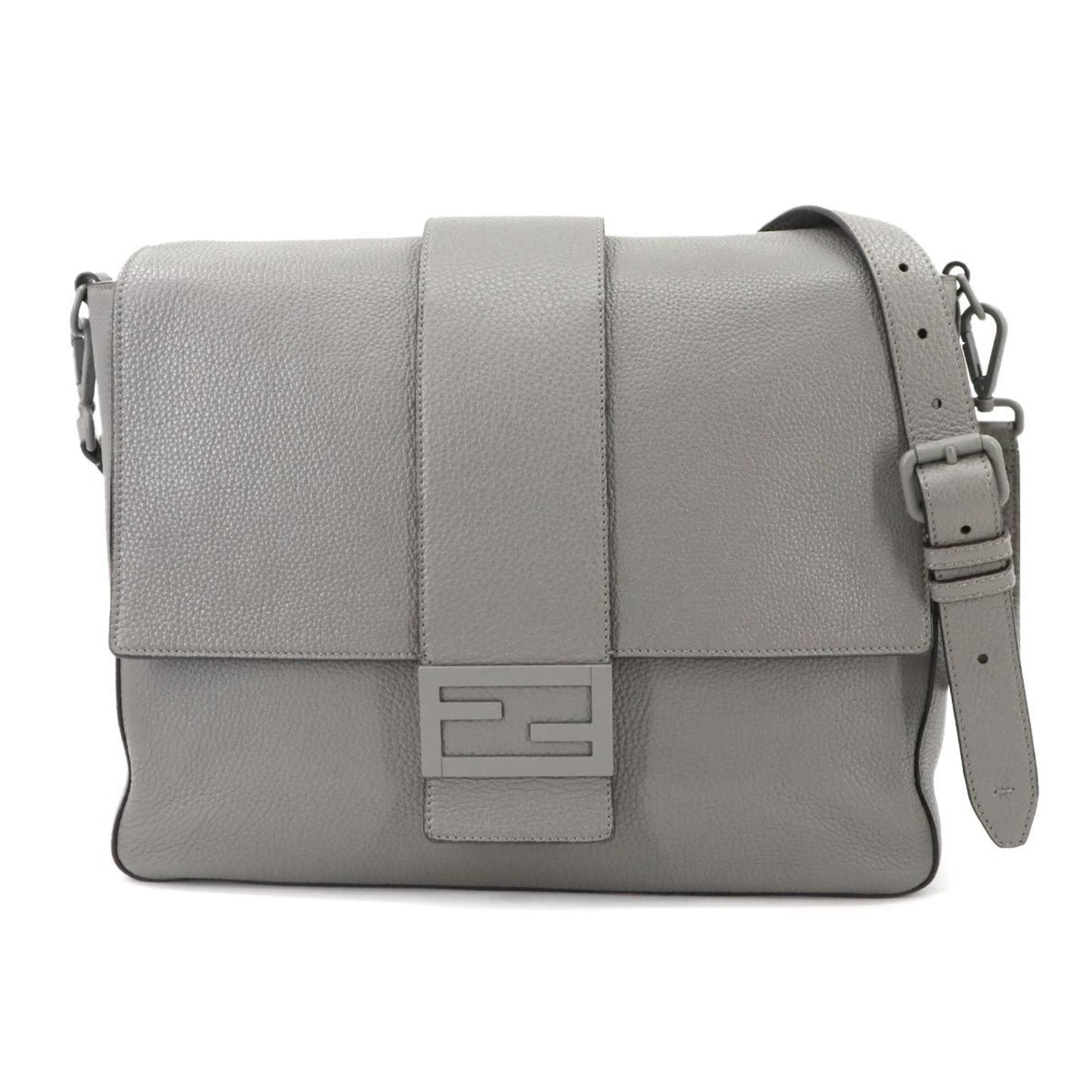 Fendi Baguette Shoulder Bag in Grey Leather with Silver Hardware