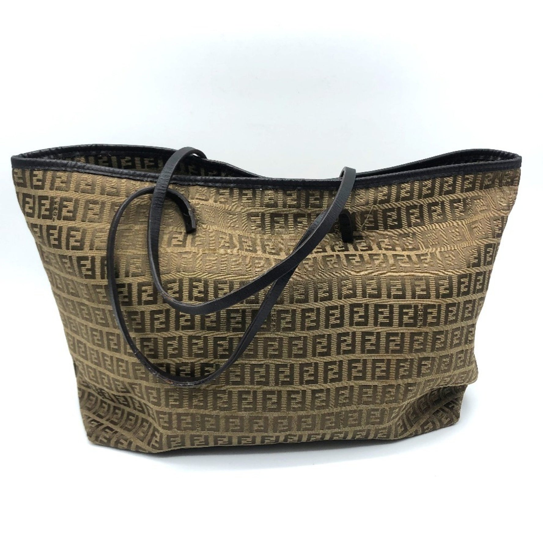 FENDI FF logo Zucca print Zucchino tote bag in canvas/leather, beige, beige and brown.
