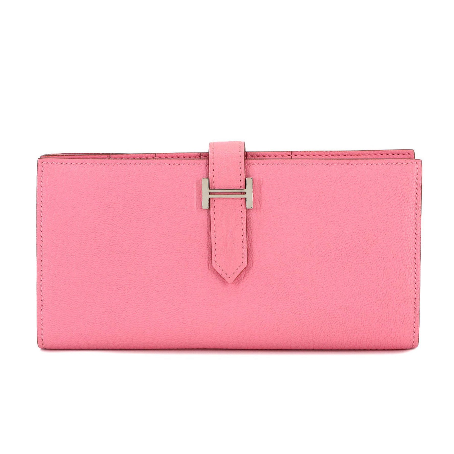 Hermes Hermès Bearn Soufflet Bifold Long Wallet in Chevre Rose Confetti Design with R Stamp and Silver Hardware