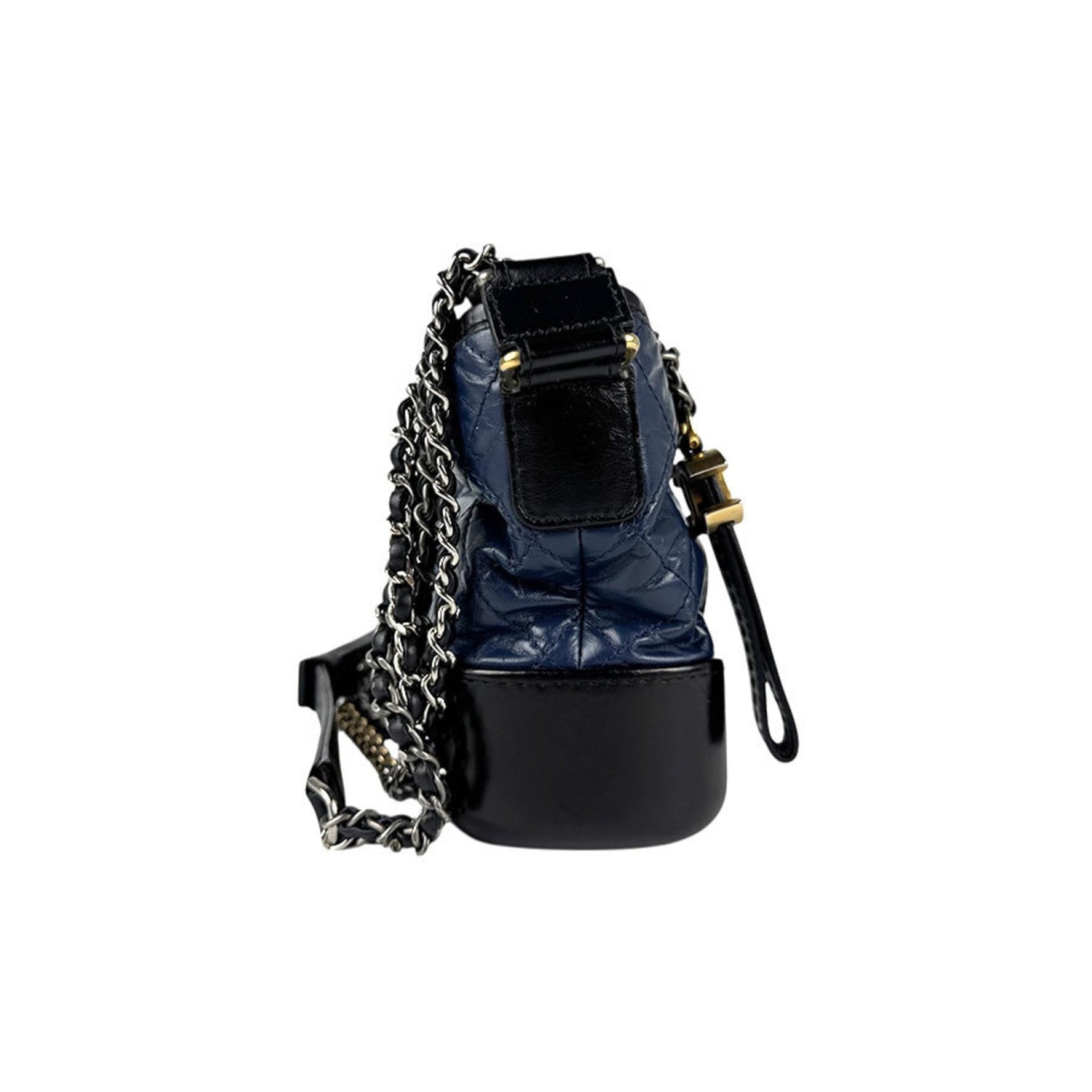 CHANEL Shoulder Bag Gabrielle de Leather Navy x Black Gold Silver
