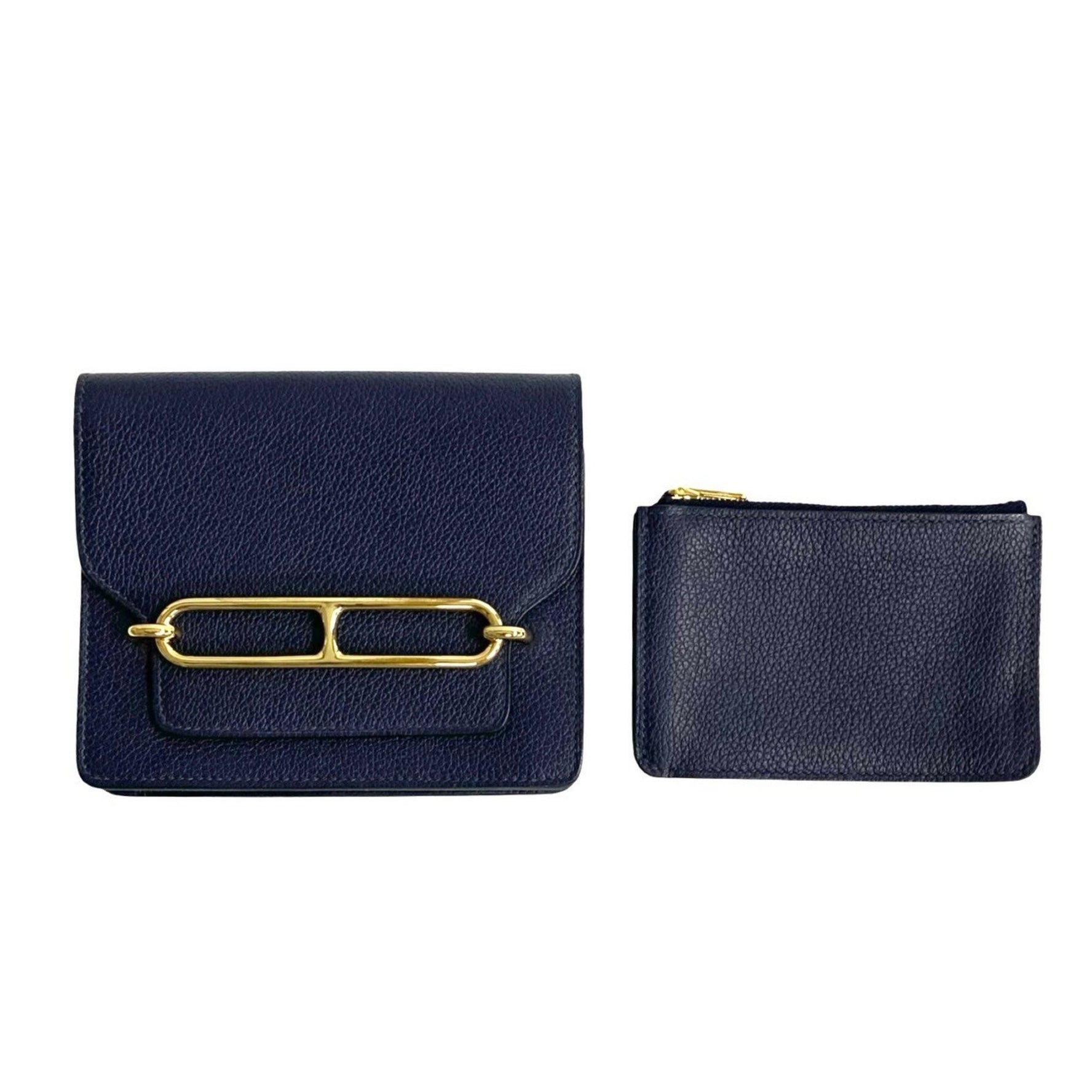 HERMES Lauris Luli Slim Leather Bifold Wallet with Coin Purse, Blue
