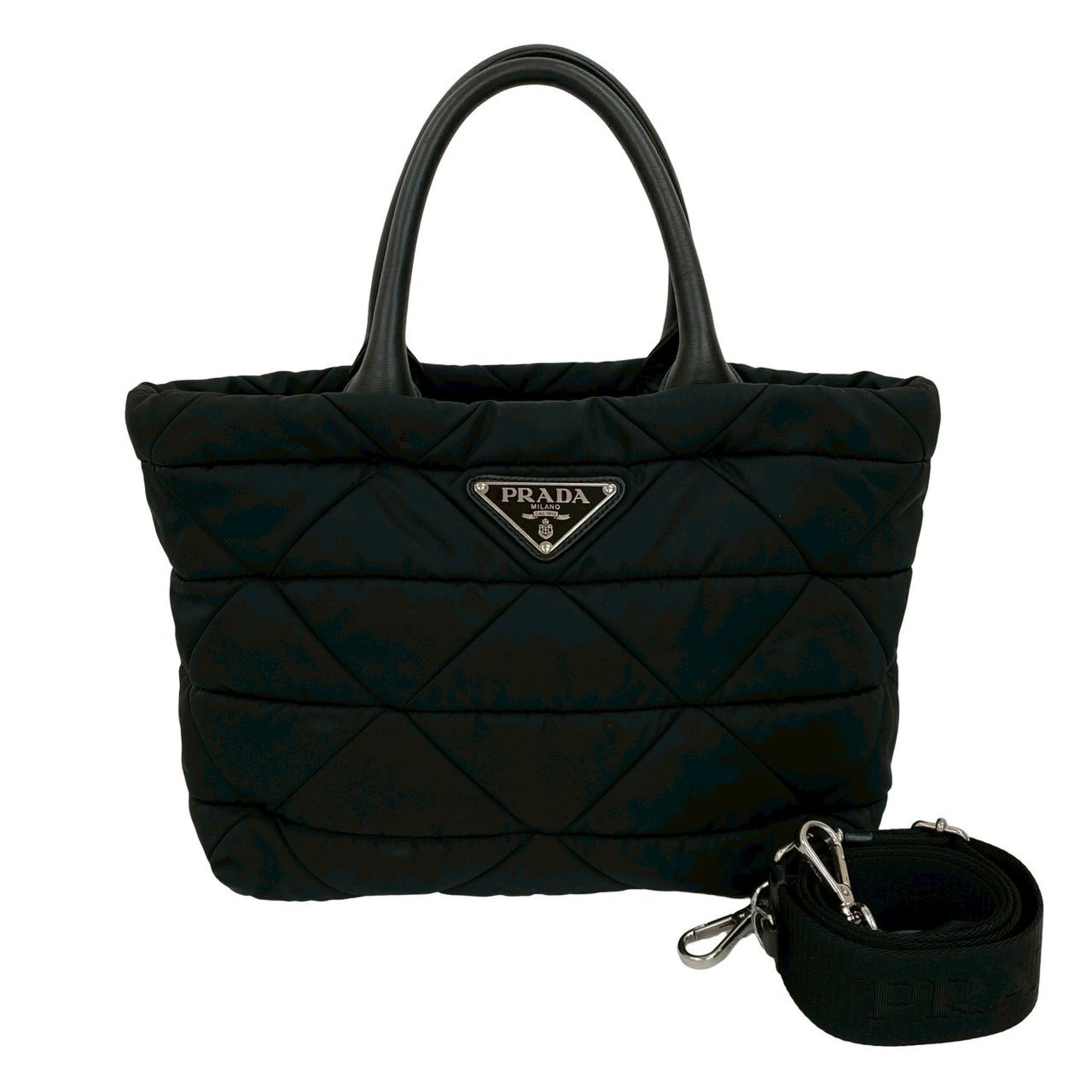 PRADA Re-Nylon Small Padded Tote with Triangle Logo, Nylon and Leather, Handbag/Shoulder Bag