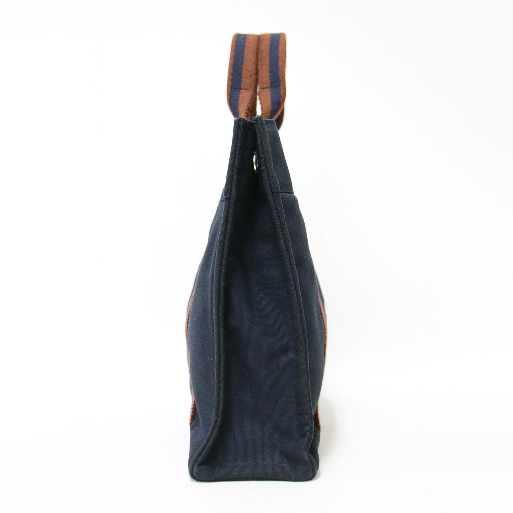 HERMES Hermès Foul Tote PM Bag Handbag Canvas Cotton Navy Brown