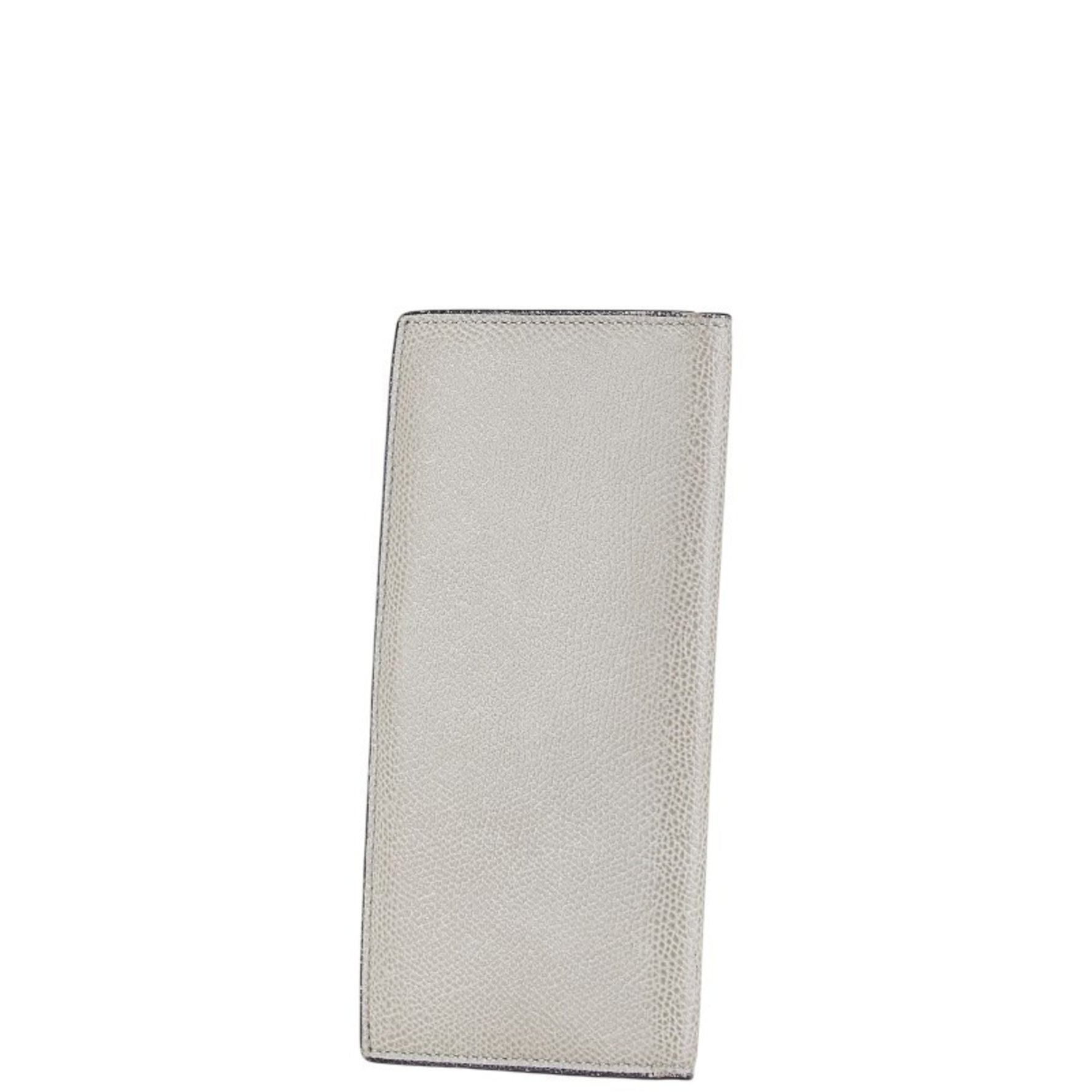 Valextra Vertical 12 Card Long Wallet Billfold Grey Leather Women's
